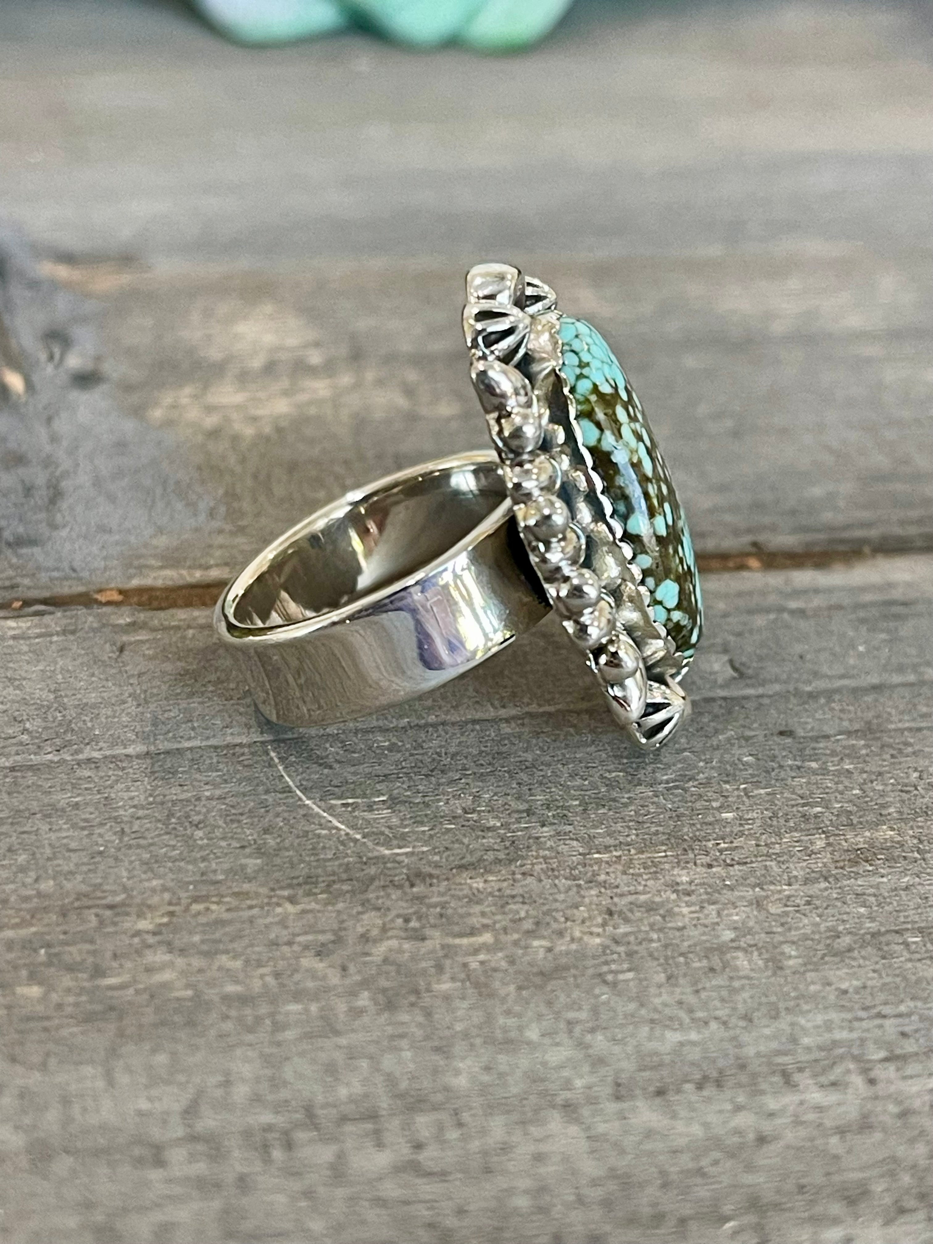 Southwest Handmade Number 8 Turquoise & Sterling Silver Adjustable Ring