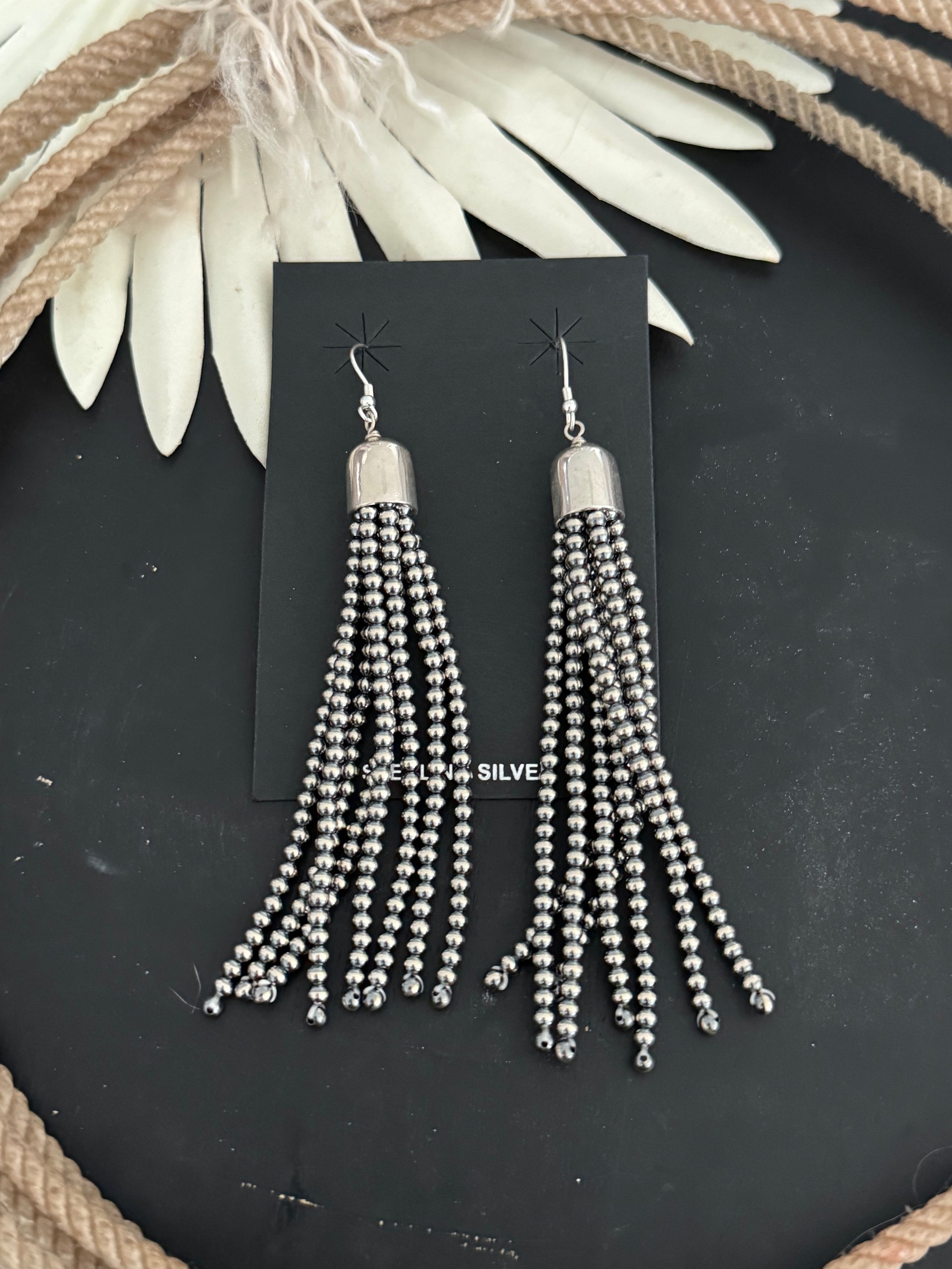 Navajo Strung Sterling Silver Pearls Dangle Earrings