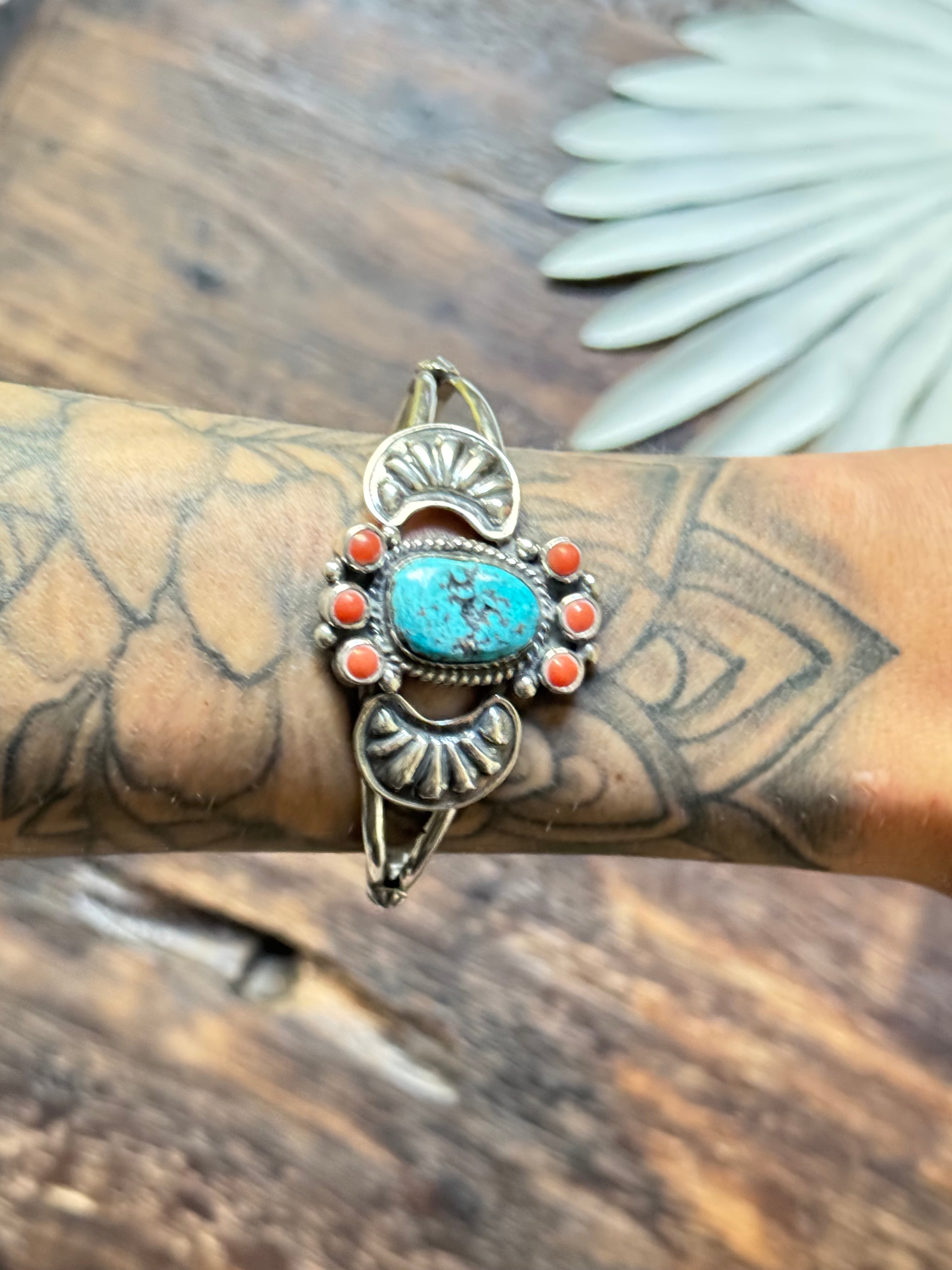 Navajo Made Multi Stone & Sterling Silver Cuff Bracelet