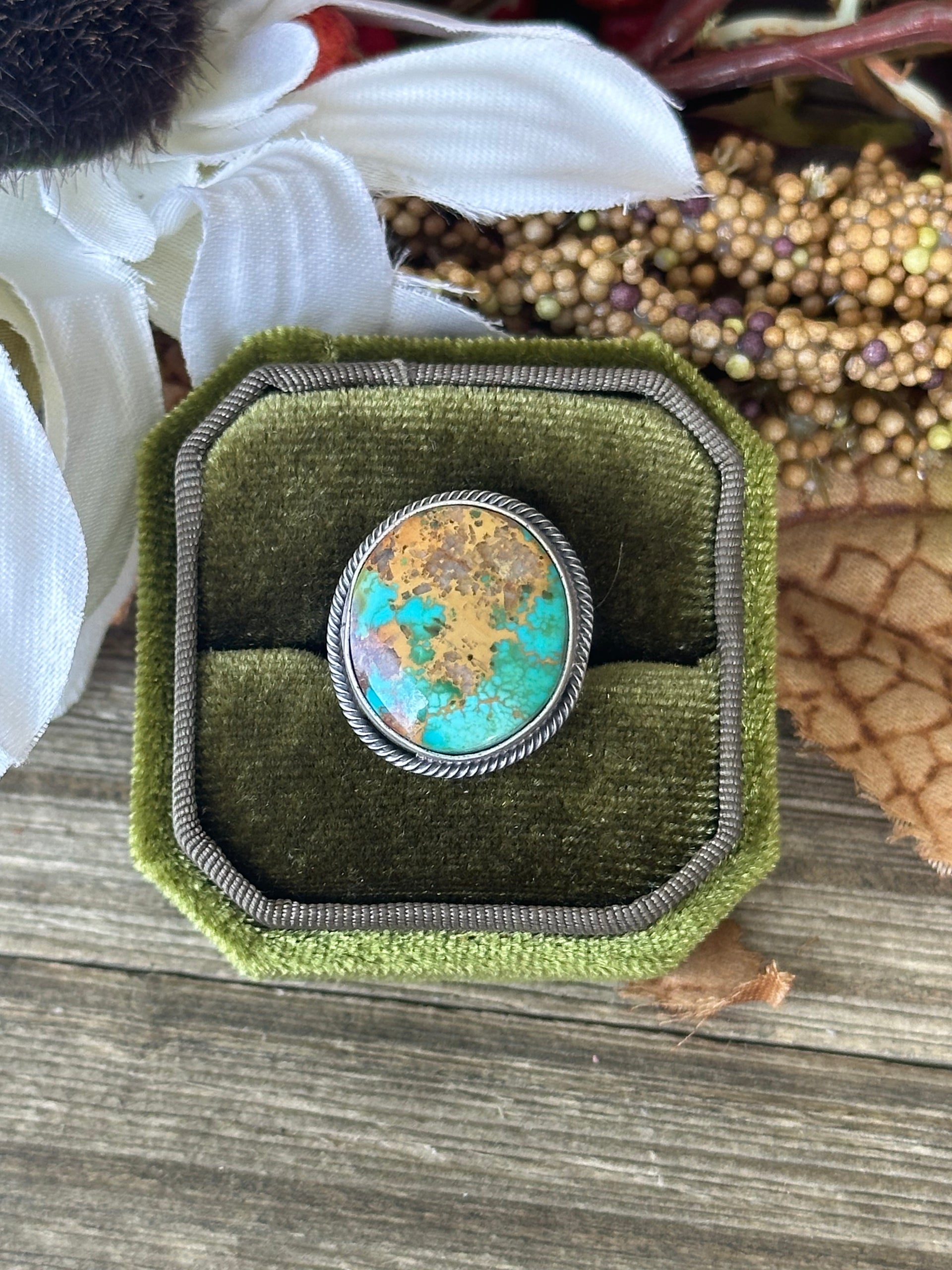 Scott Skeets Sonoran Gold Turquoise &  Sterling Silver Ring Size 5.25