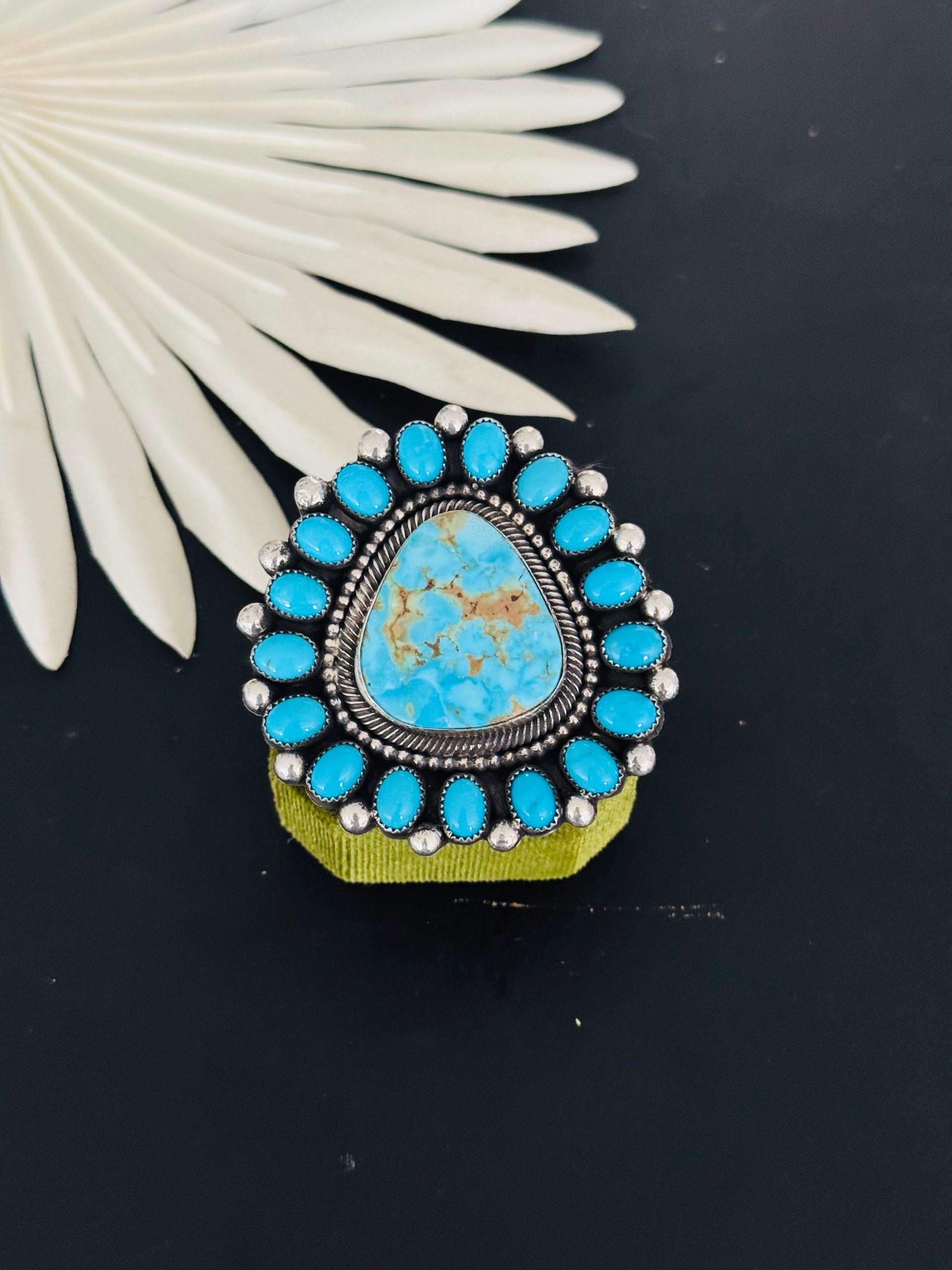 Hemerson Brown Birds Eye Kingman Turquoise & Sterling Silver Adjustable Cluster Ring