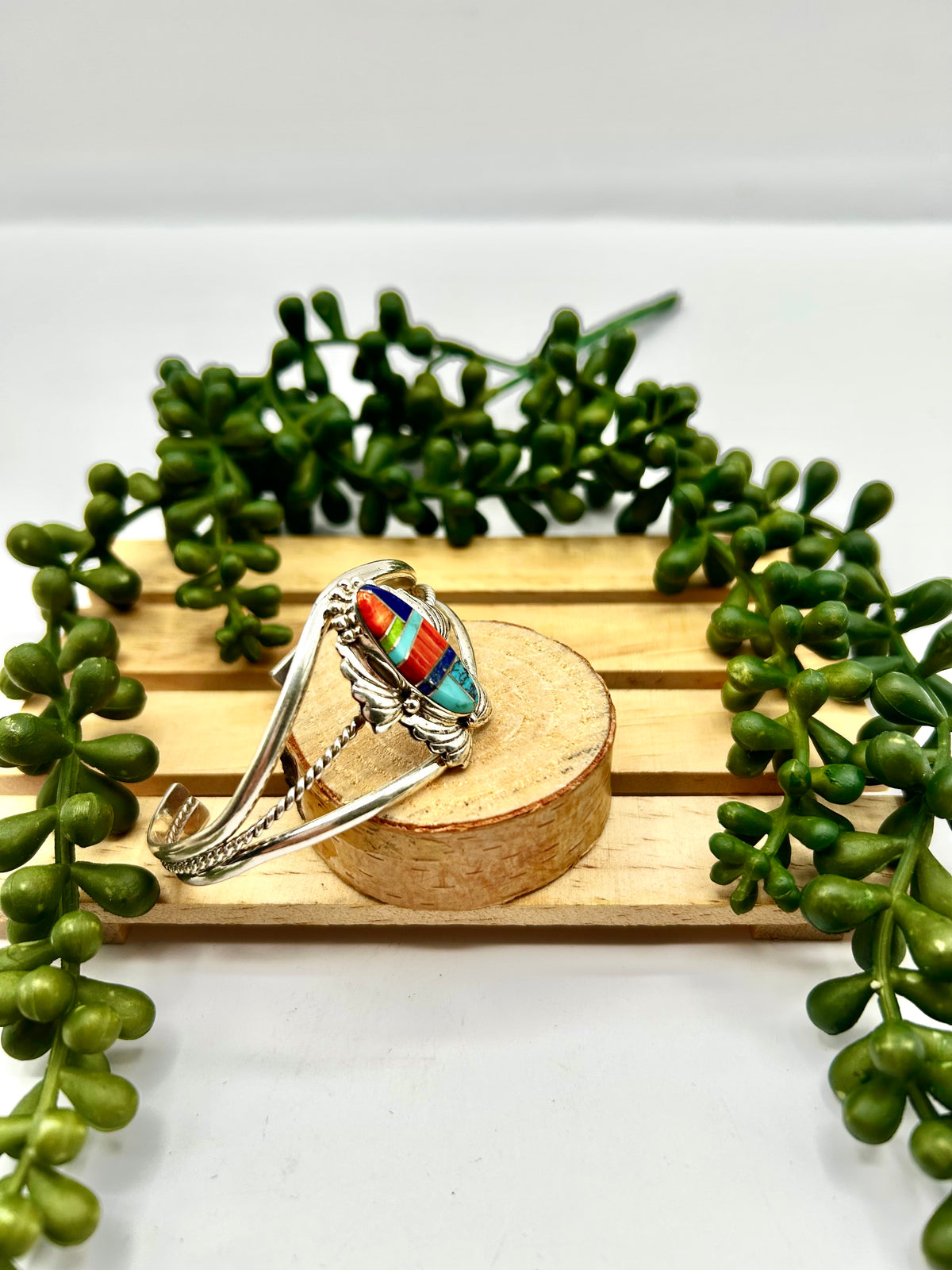 Navajo Made Multi Stone & Sterling Silver Cuff Bracelet