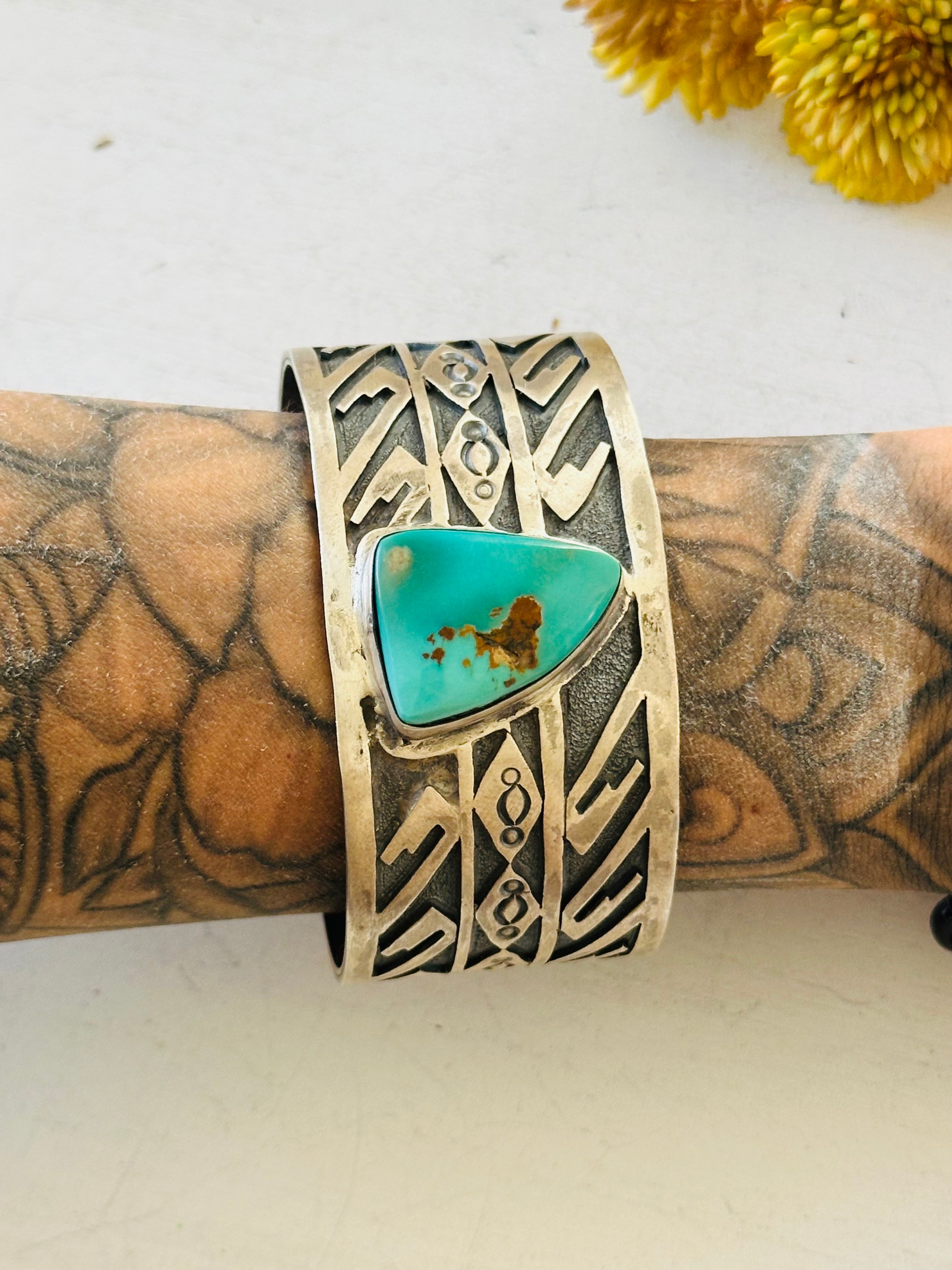 Navajo Made Royston Turquoise & Sterling Silver Cuff Bracelet