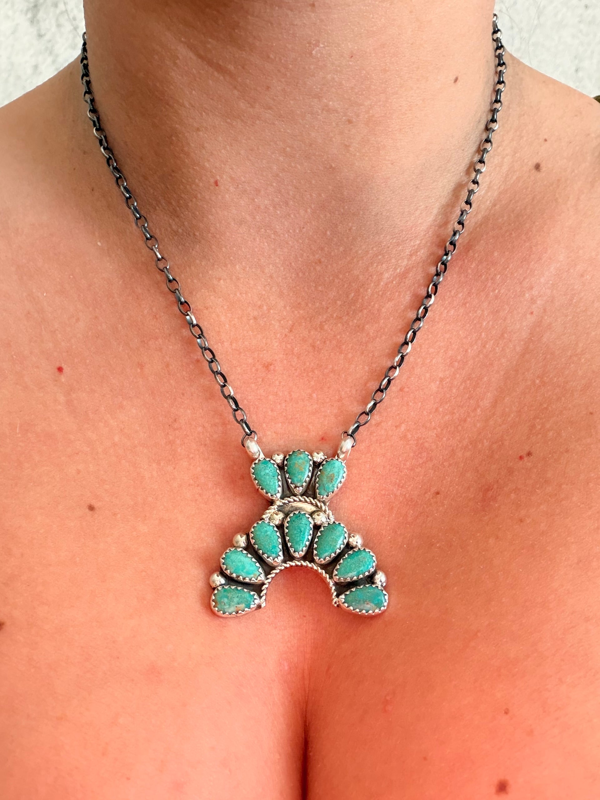 Rodney Notah Kingman Turquoise and Sterling Silver Petite Cluster Necklace