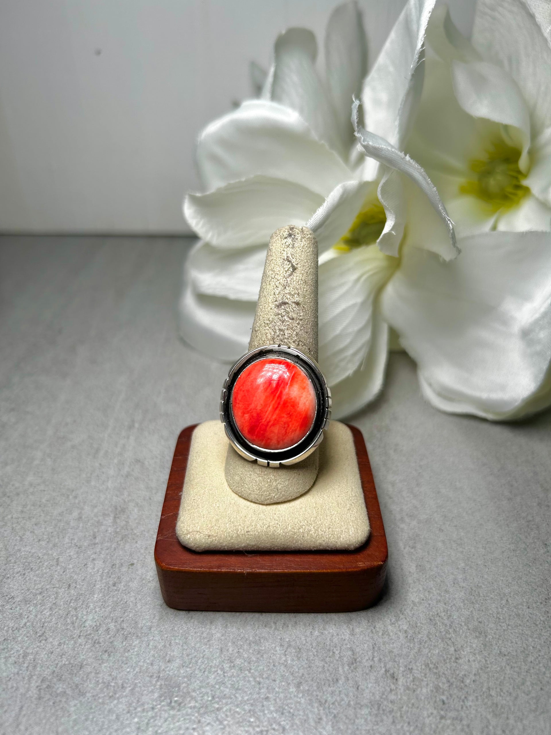 Navajo Made Spiny Oyster &  Sterling Silver Ring Size 10.5