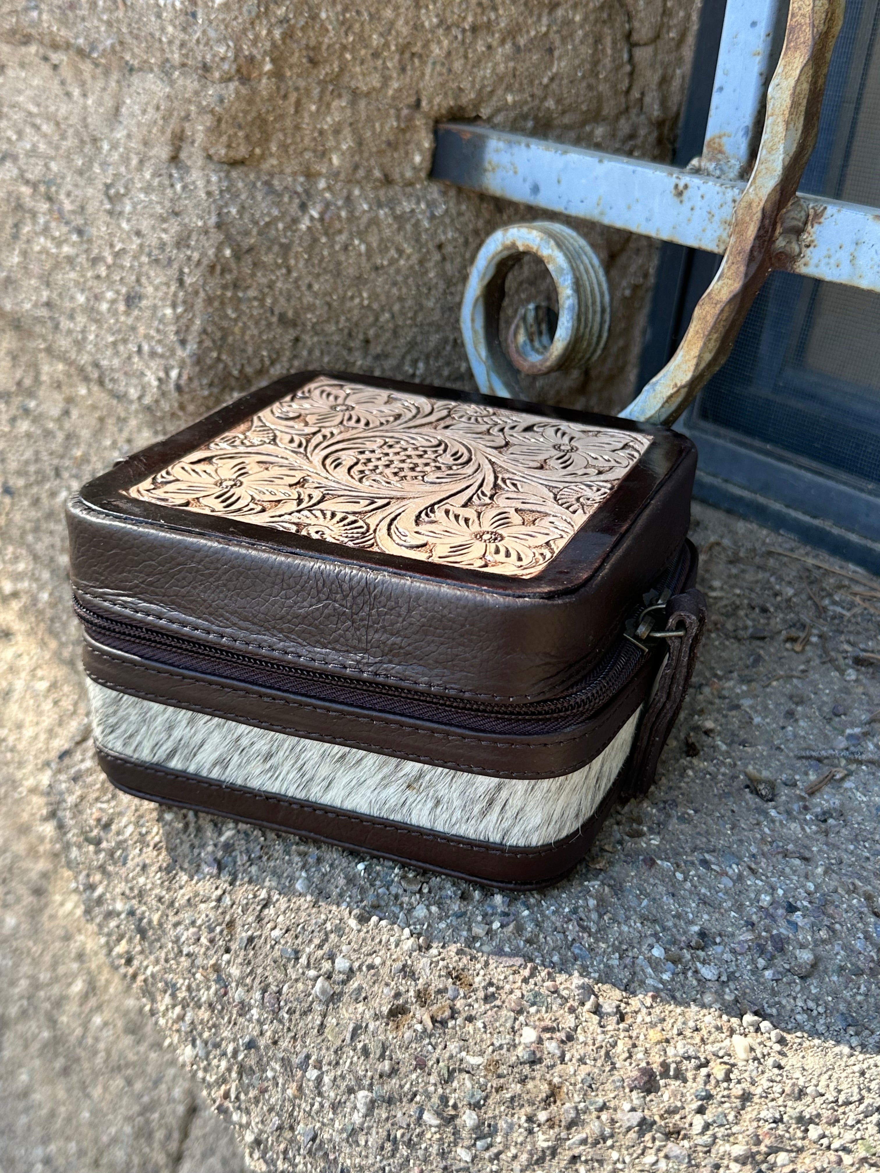 Genuine Tooled Leather Cowhide Jewelry Box