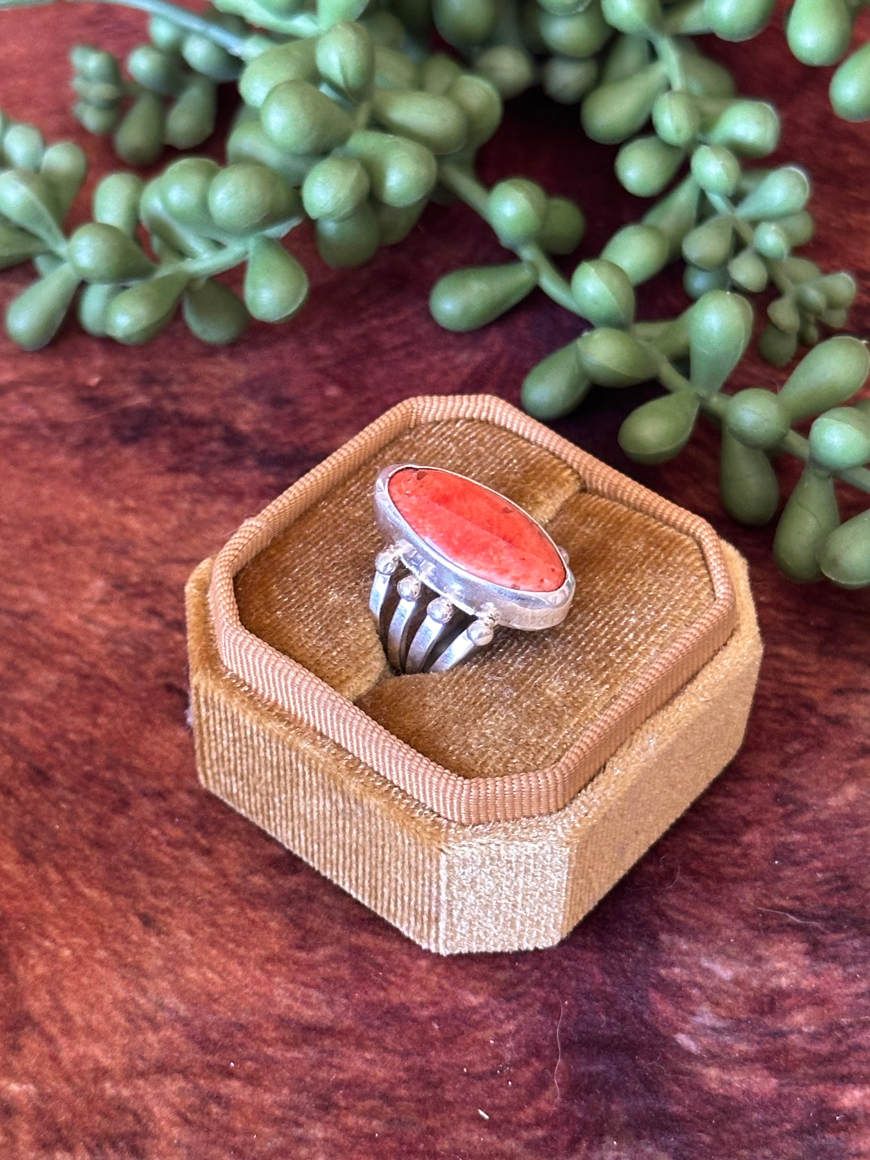 Navajo Made Spiny Oyster & Sterling Silver Ring Size 5.75