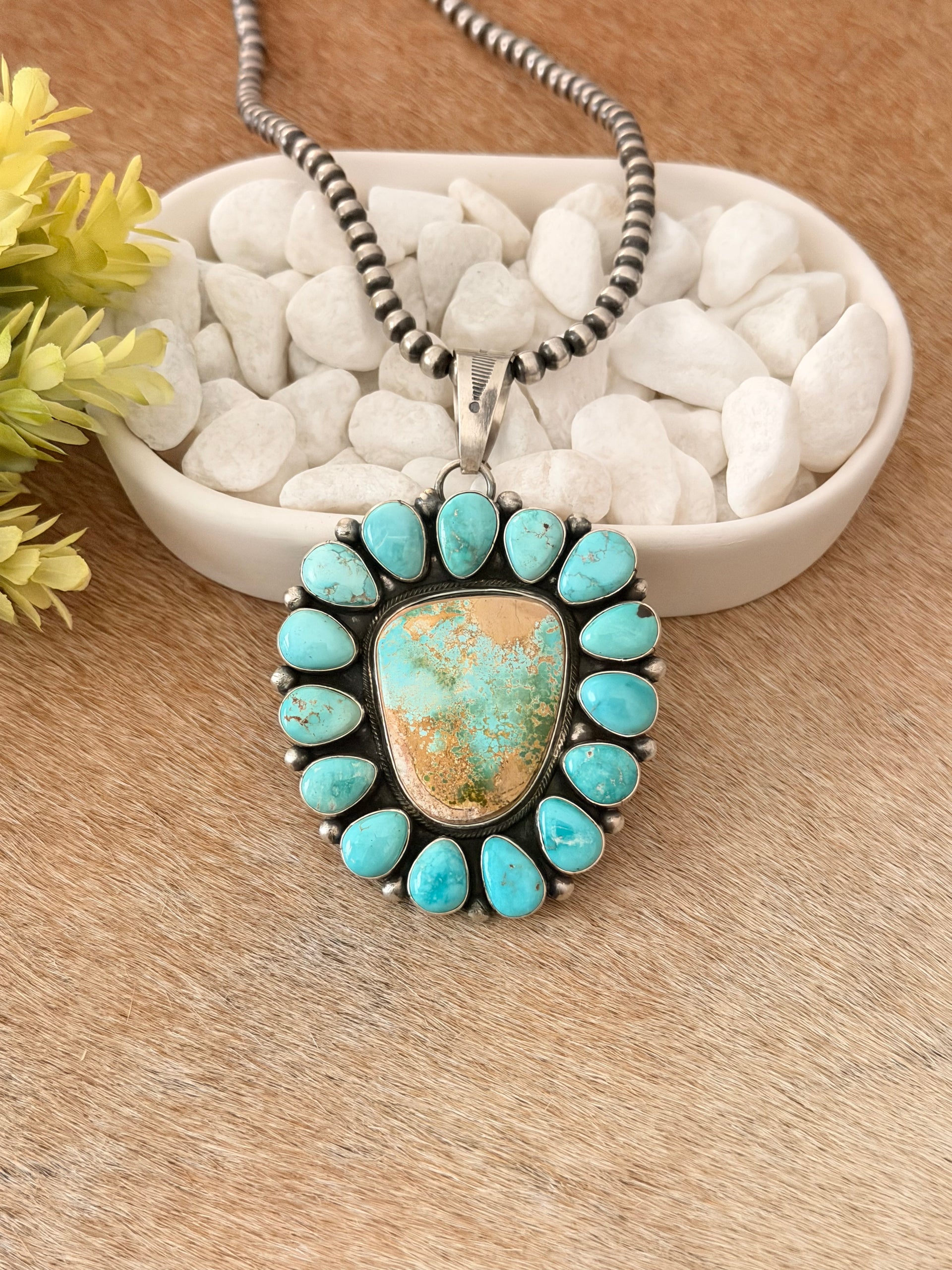 Betty Tom Mixed Turquoise & Sterling Silver Cluster Pendant
