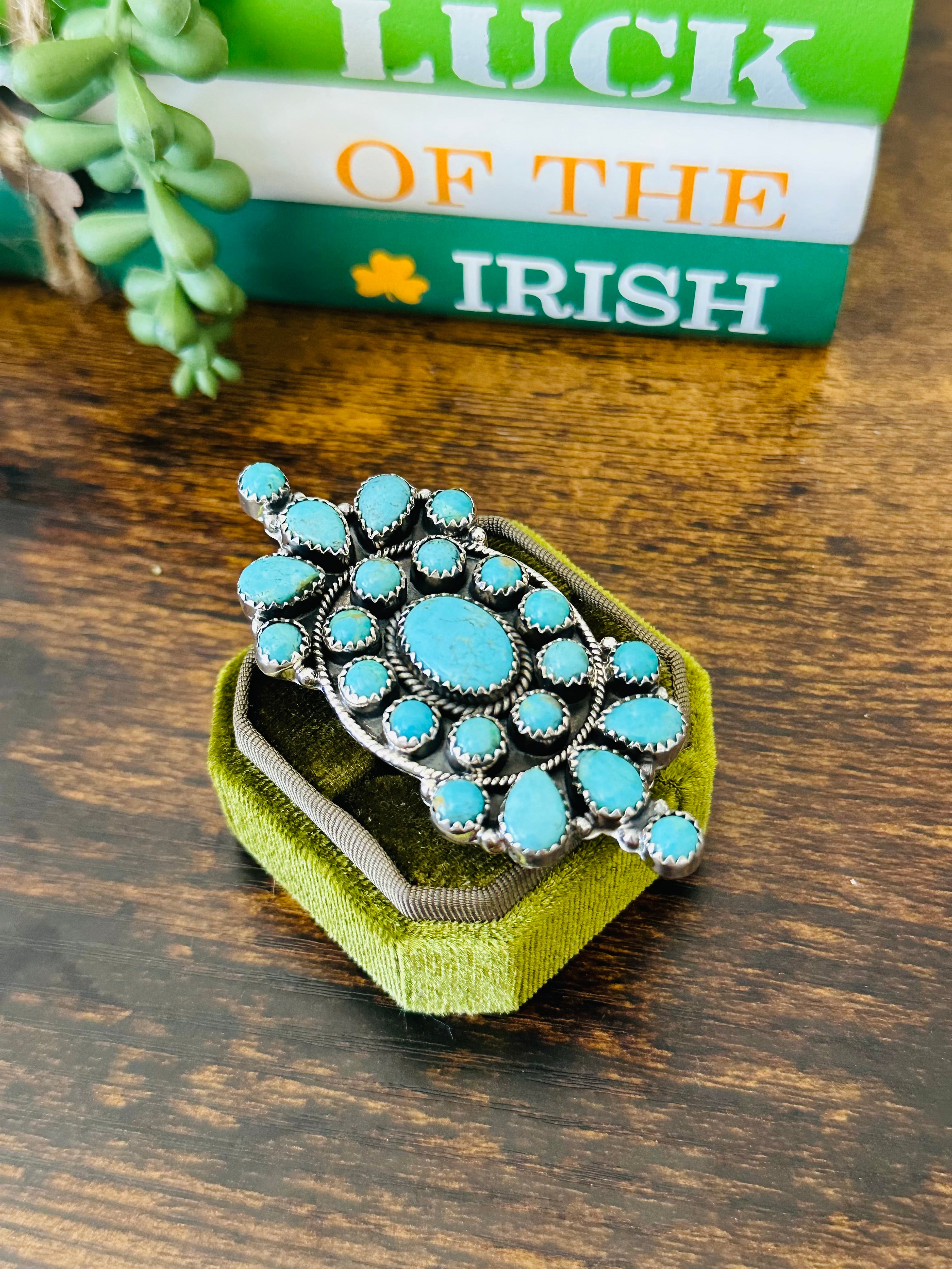 Southwest Handmade Kingman Turquoise & Sterling Silver Adjustable Cluster Ring