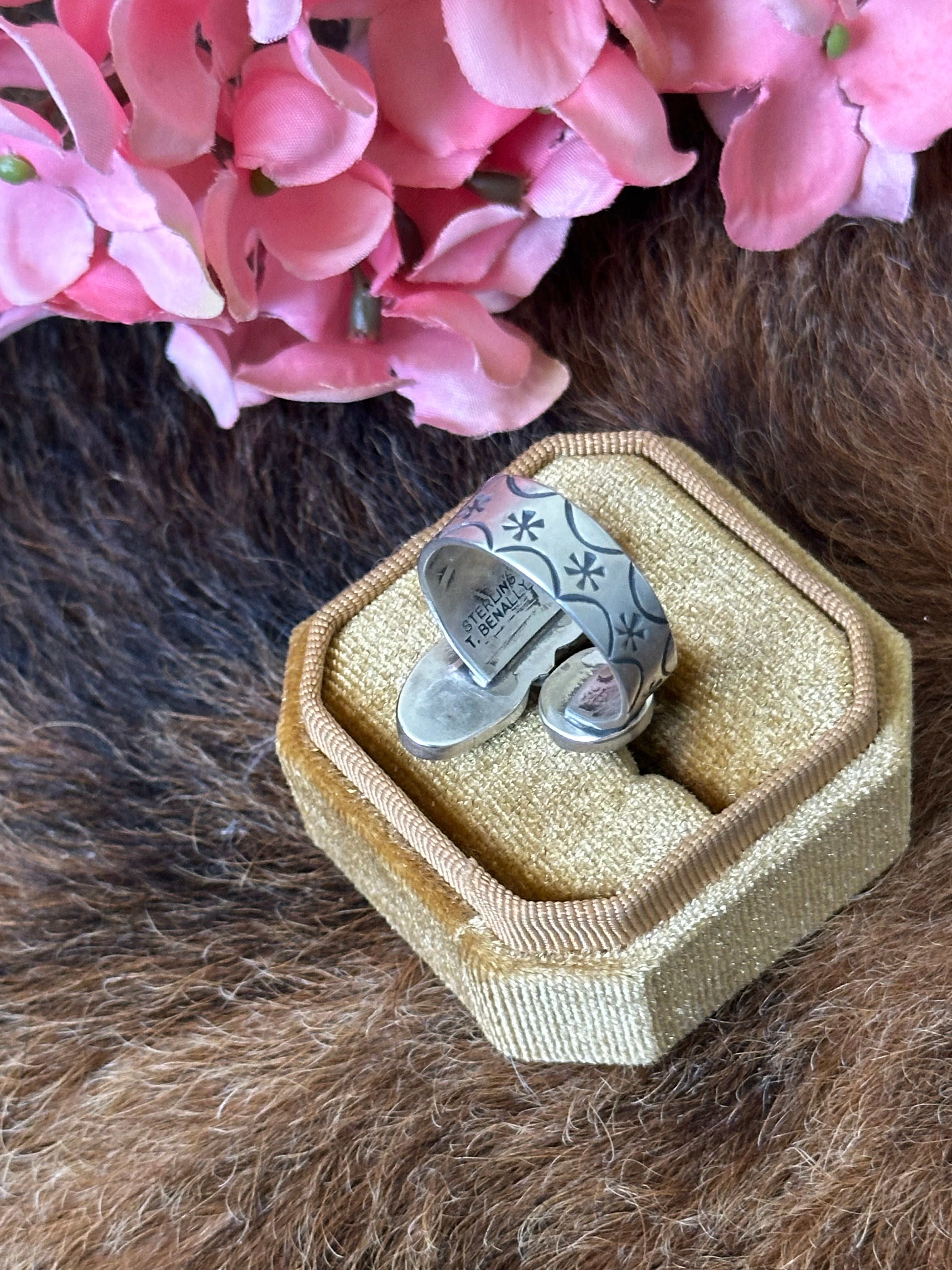 Navajo Made White Buffalo & Sterling Silver Adjustable Ring