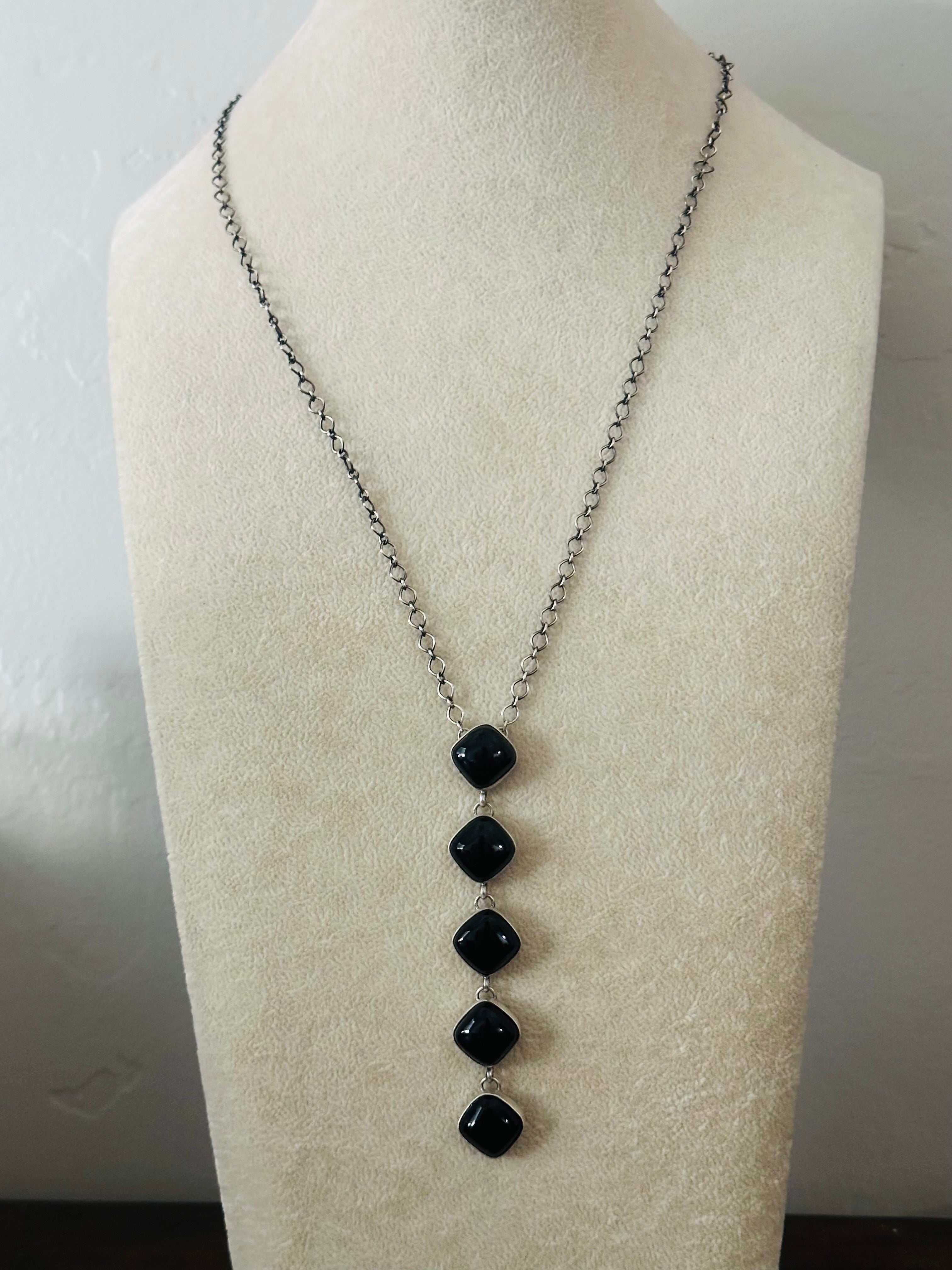 Navajo Made Onyx & Sterling Silver Necklace