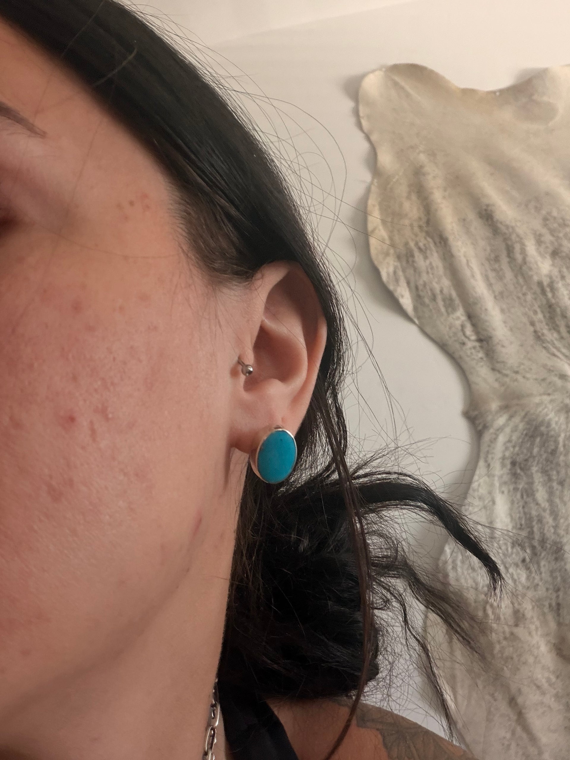 Navajo Made Kingman Turquoise & Sterling Silver Post Earrings