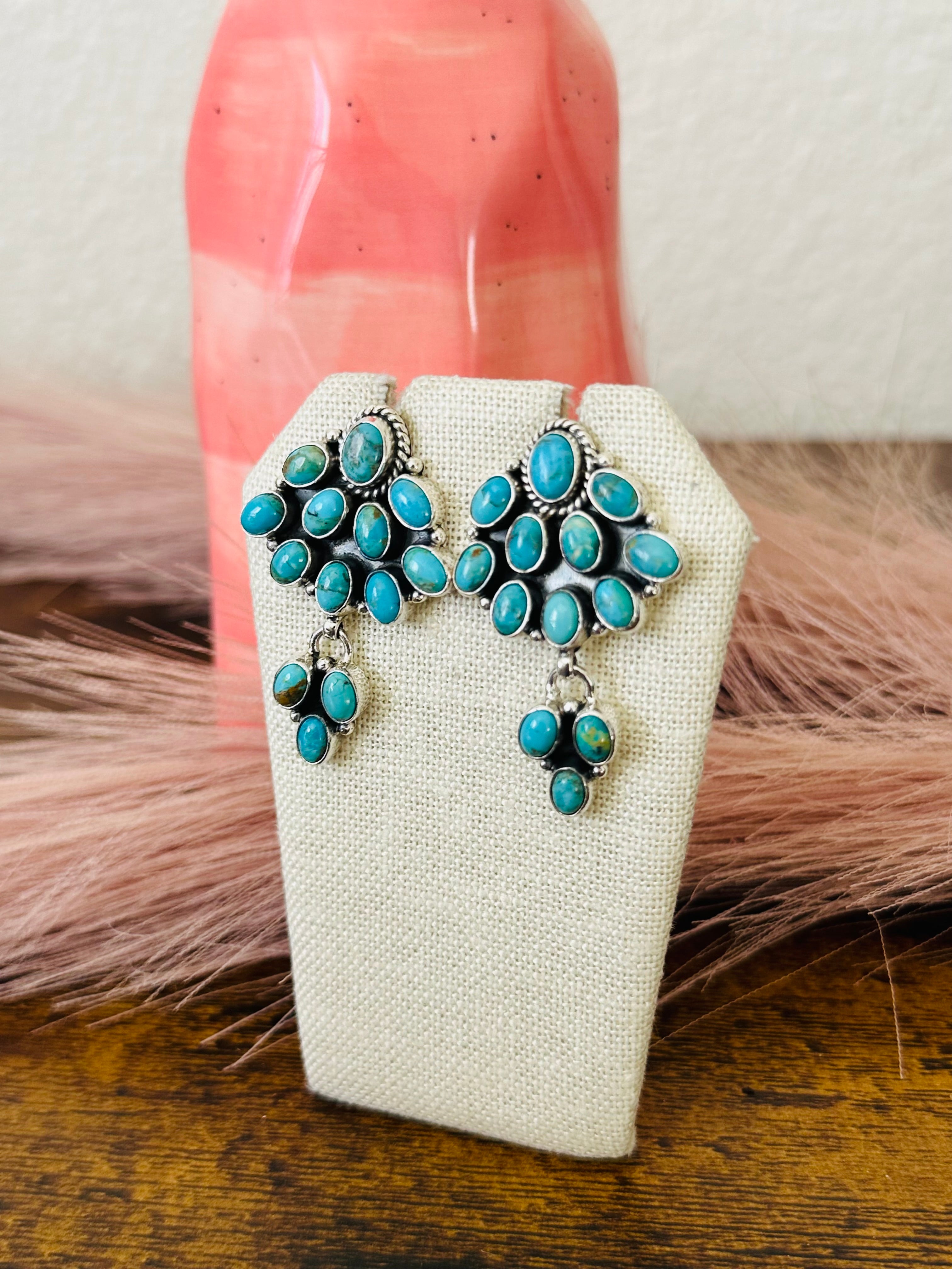 Southwest Handmade Kingman Turquoise & Sterling Silver Post Dangle Earrings