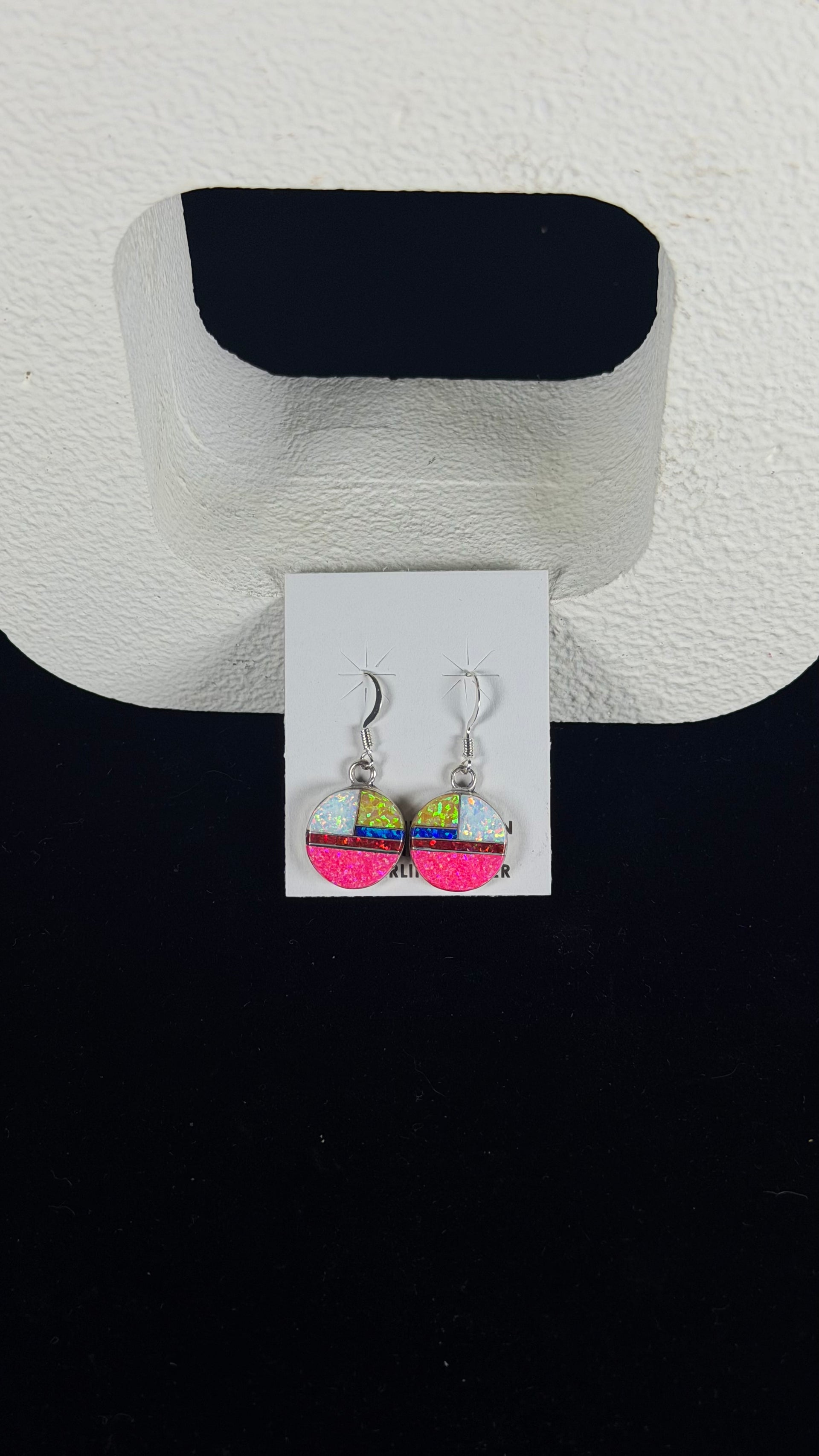 Navajo Made Opal (Man Made) & Sterling Silver Dangle Inlay Earrings