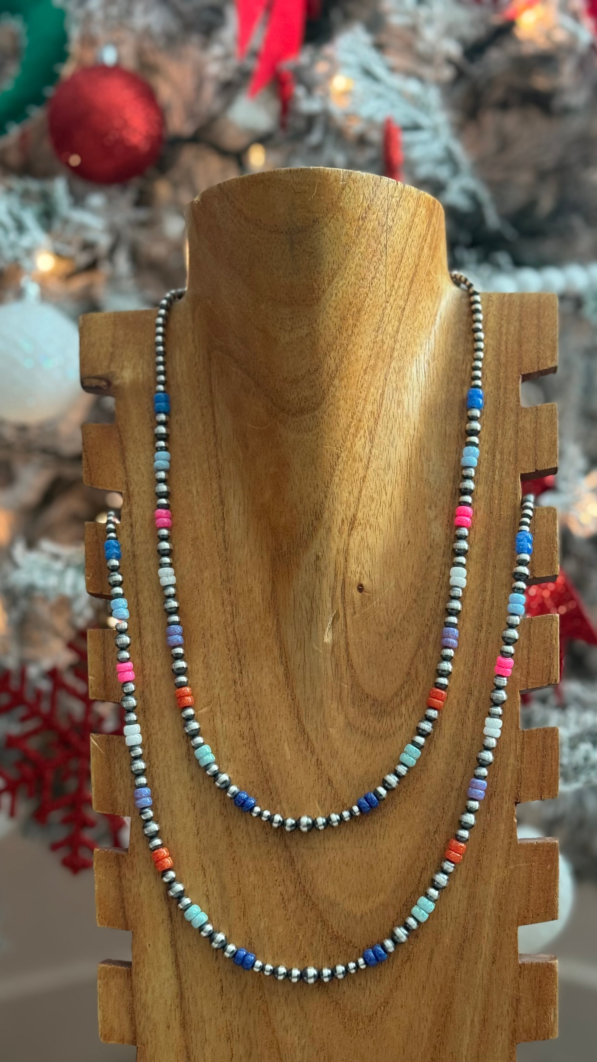 Navajo Strung Opal & Sterling Silver Beaded Pearl Necklace