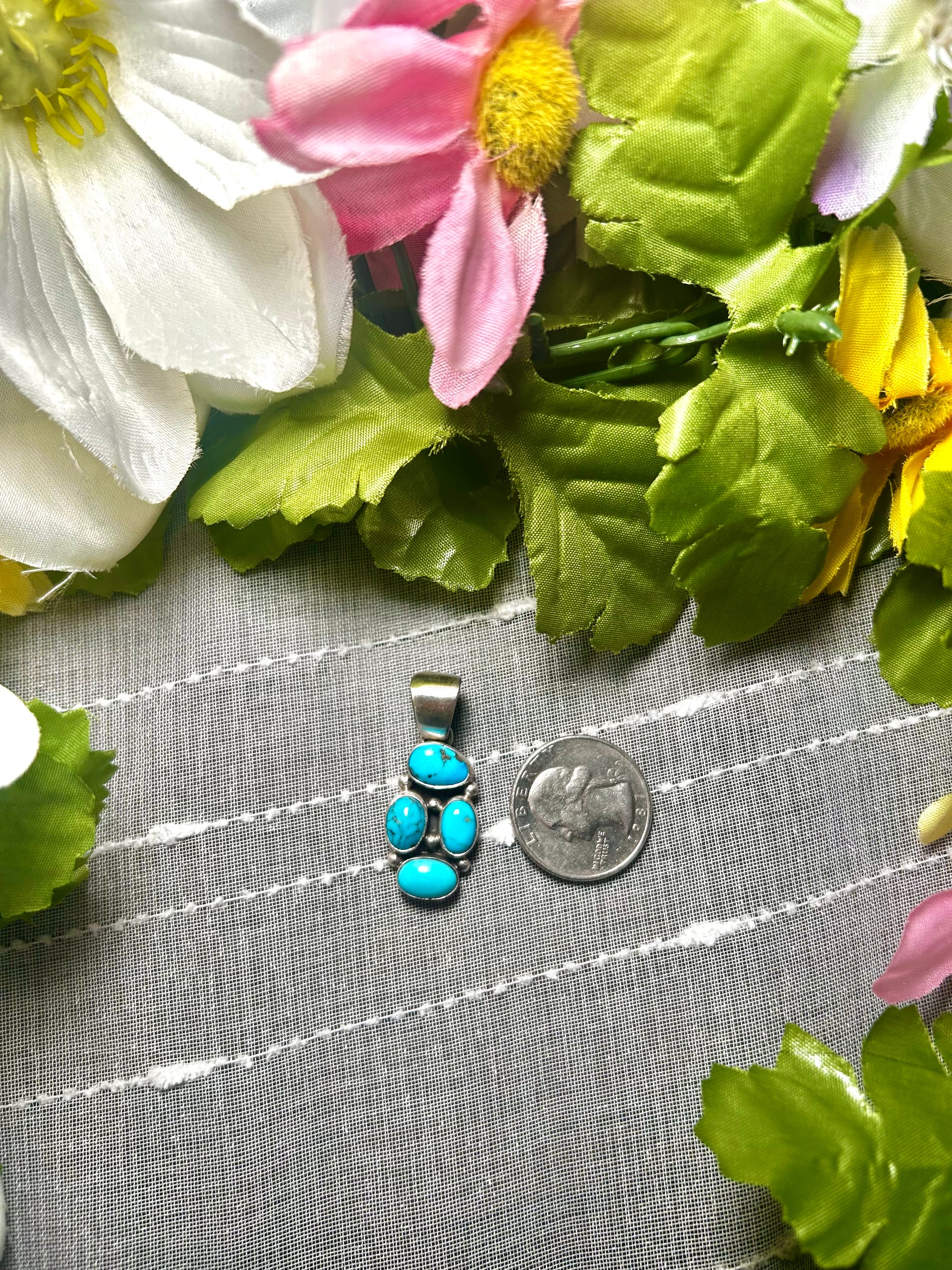 Navajo Made Kingman Turquoise & Sterling Silver Pendant