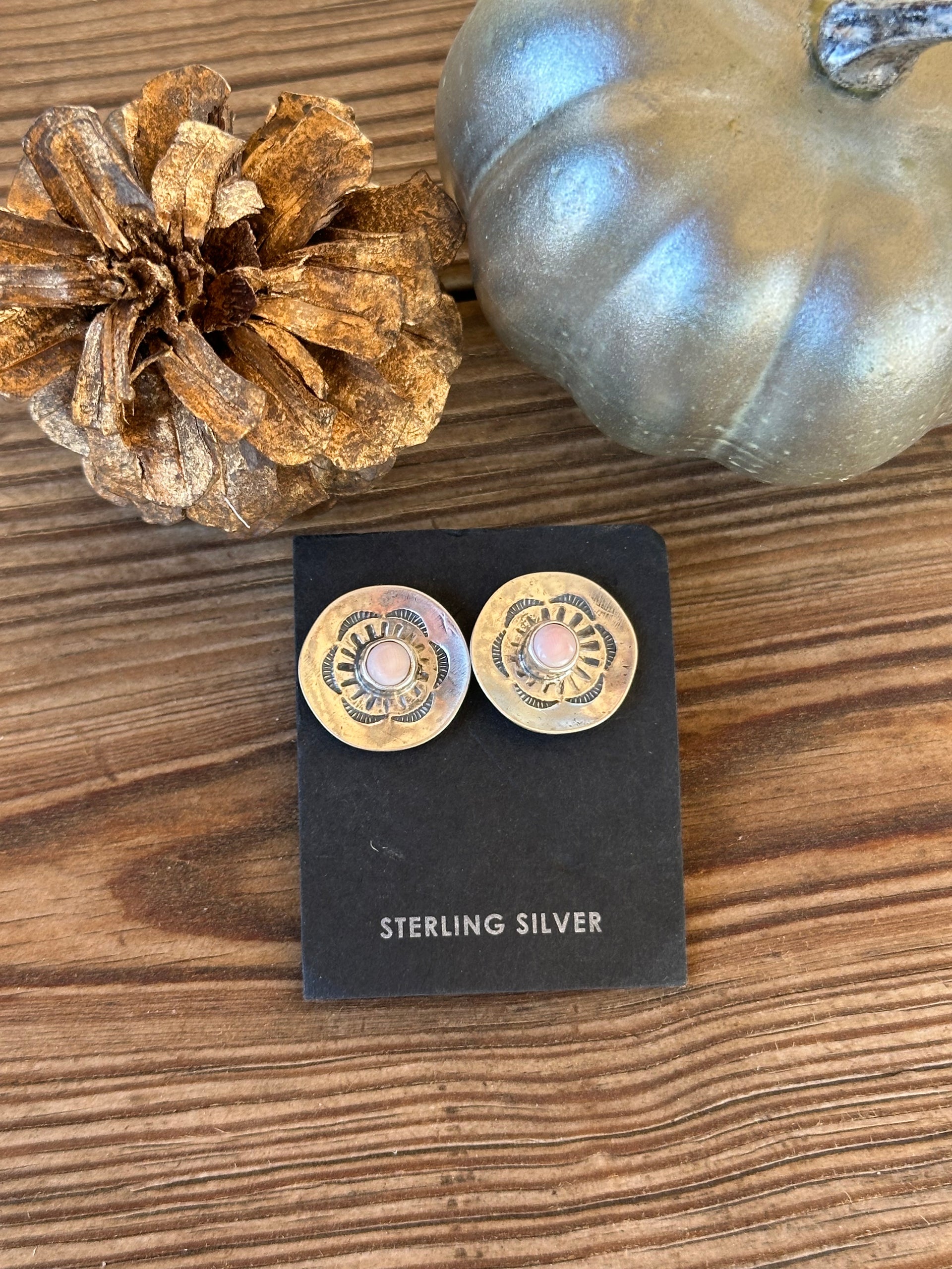 Navajo Made Pink Conch  & Sterling Silver Post Earrings