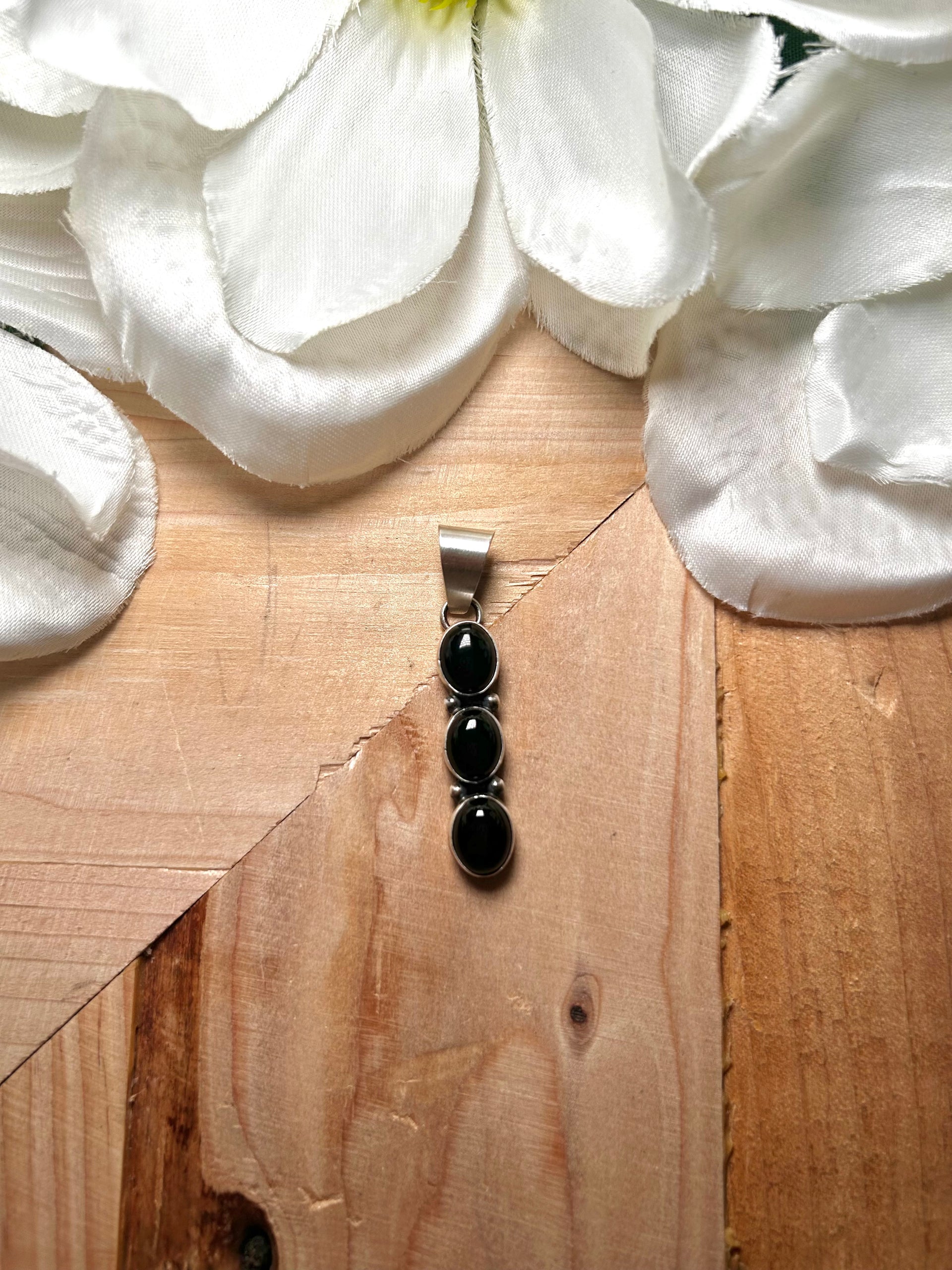 Navajo Made Onyx & Sterling Silver Pendant