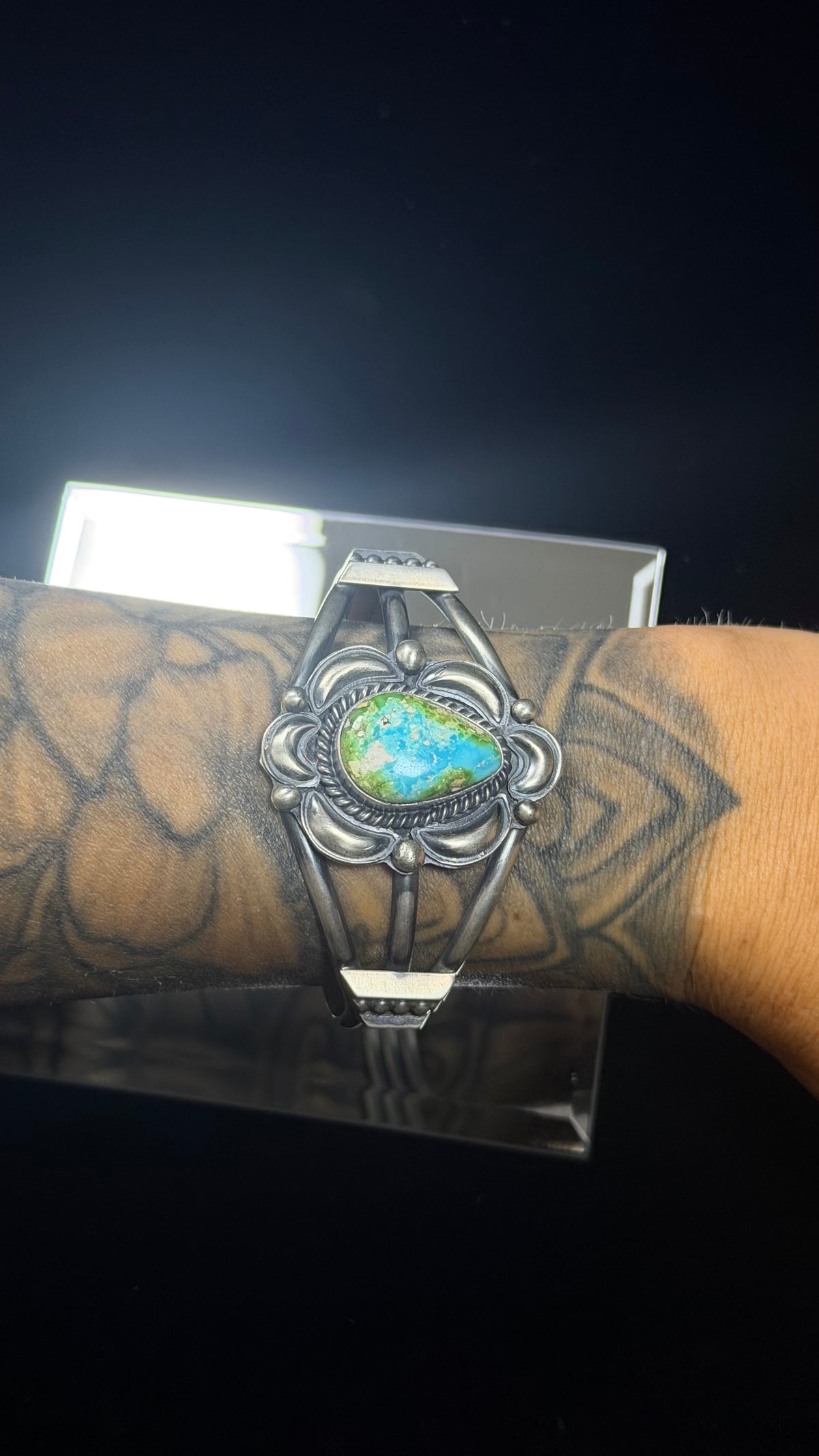 Navajo Made Sonoran Mountain Turquoise & Sterling Silver Cuff Bracelet
