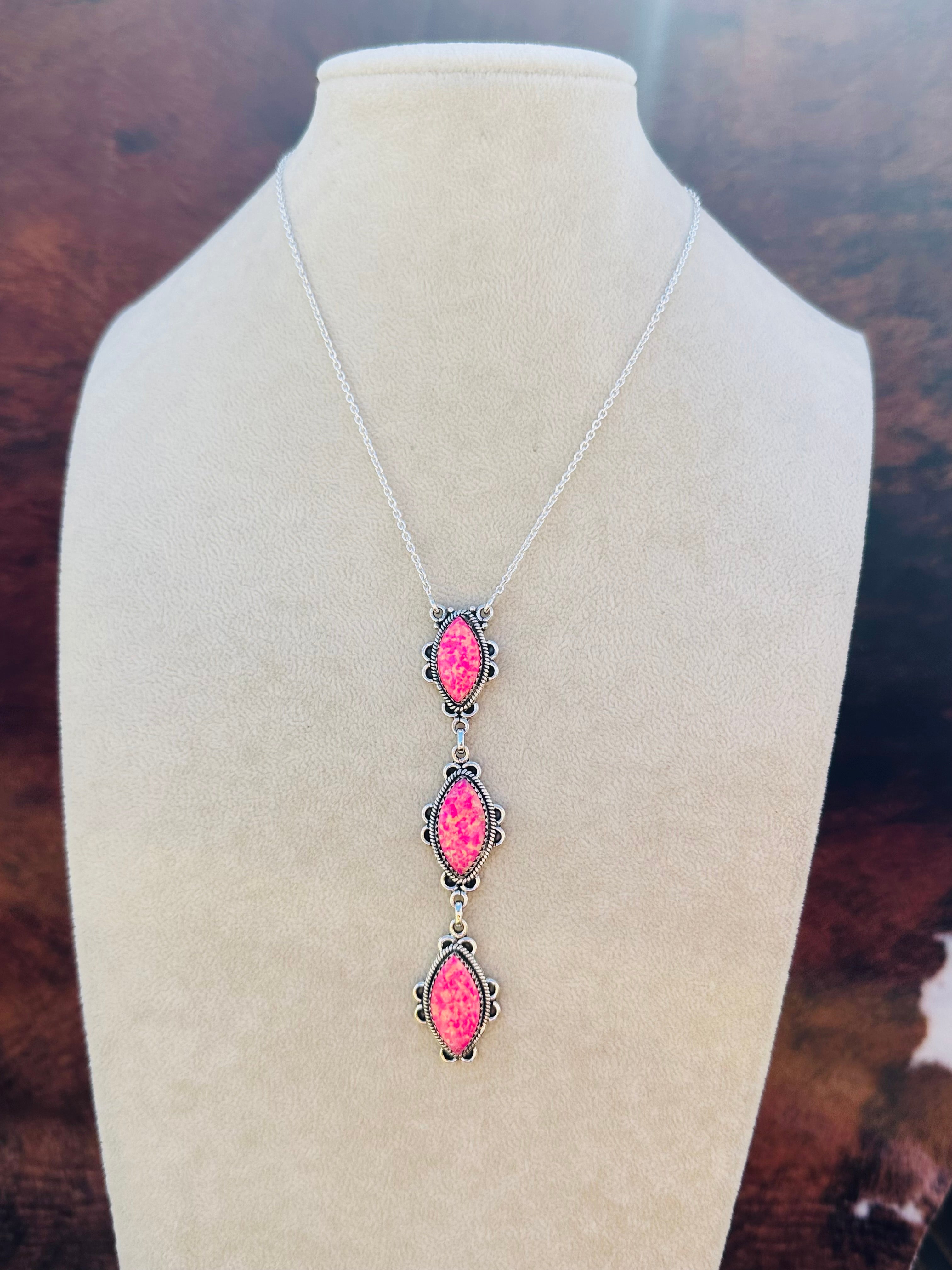 Southwest Handmade Hot Pink Opal & Sterling Silver Necklace