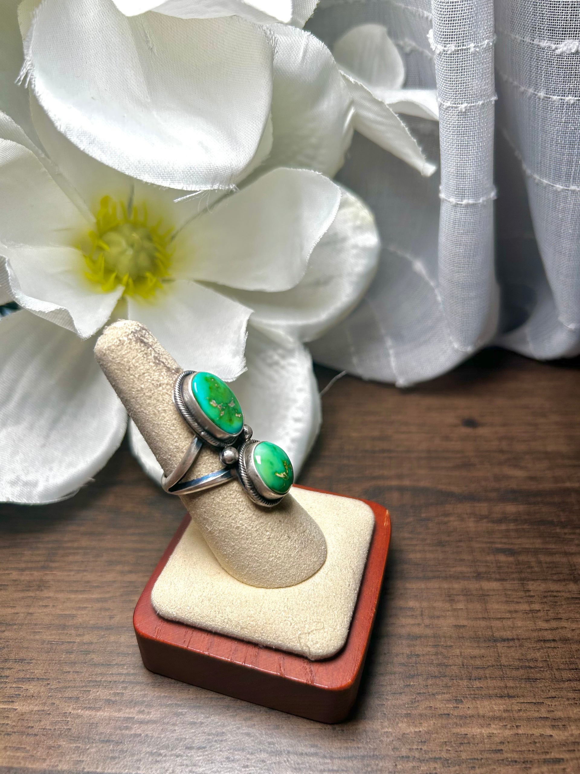 Navajo Made Sonoran Gold Turquoise & Sterling Silver Ring Size 7