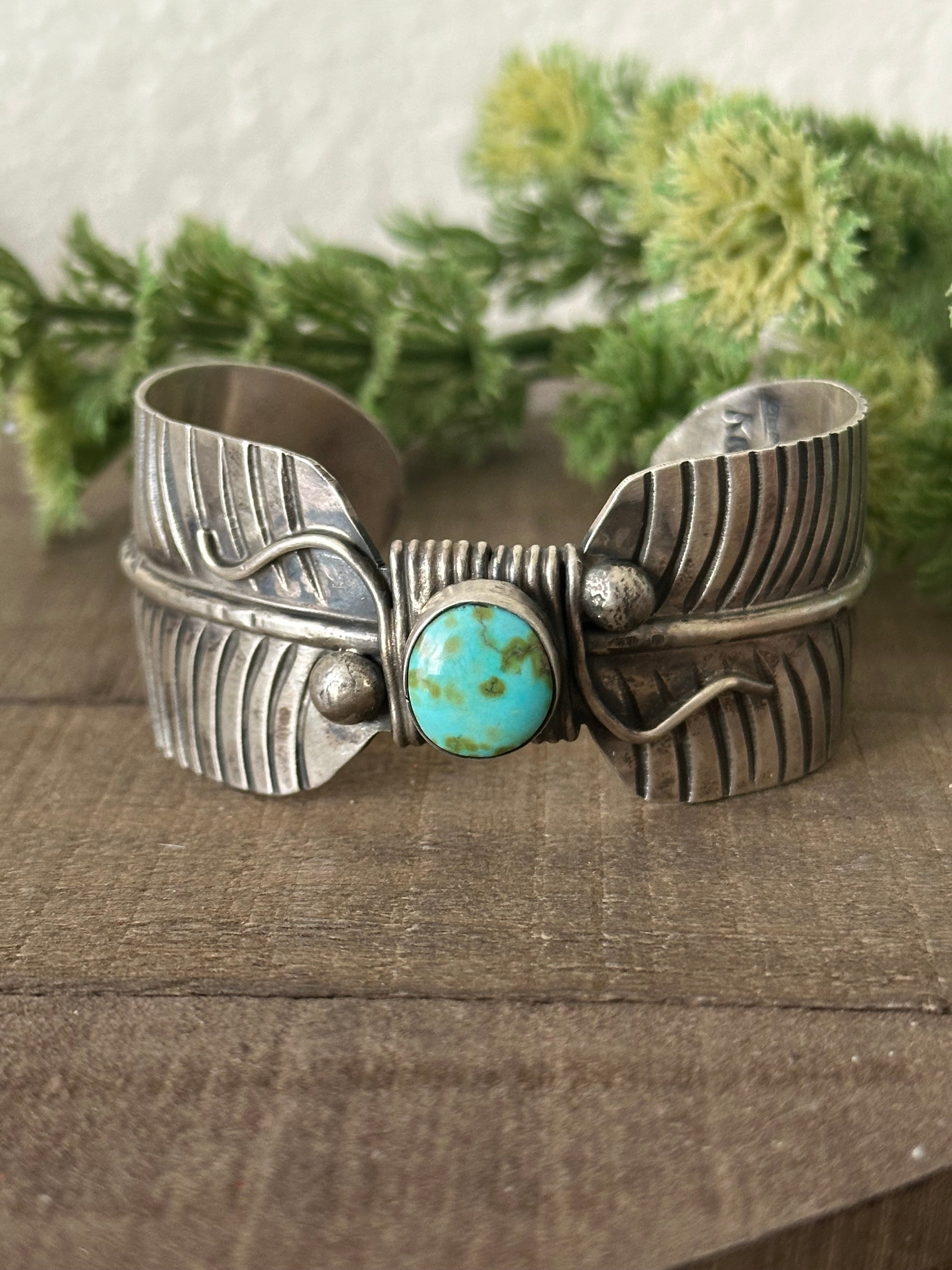 Navajo Made Sonoran Gold Turquoise and Sterling Silver Cuff Bracelet