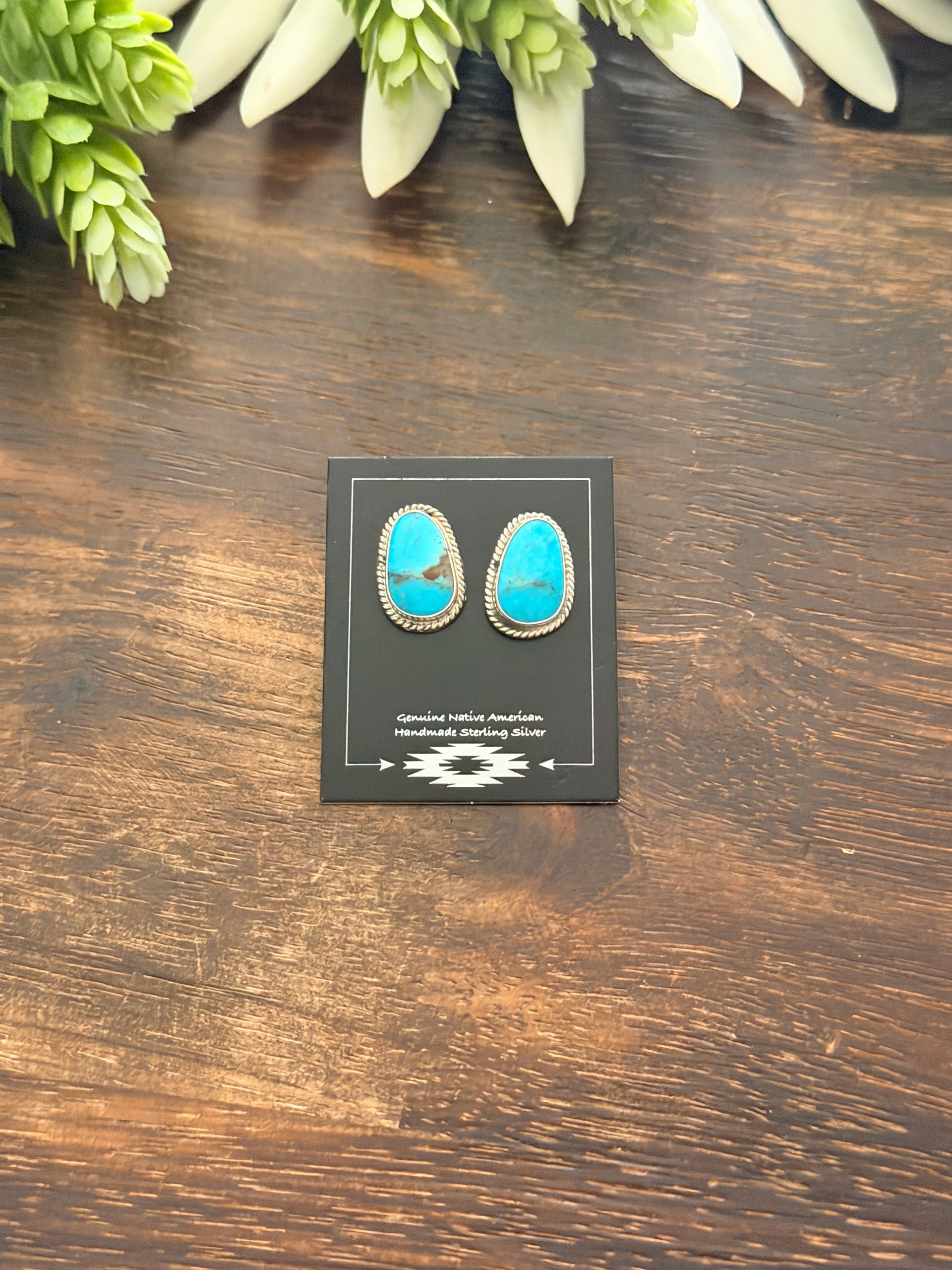 Navajo Made Kingman Turquoise & Sterling Silver Post Earrings