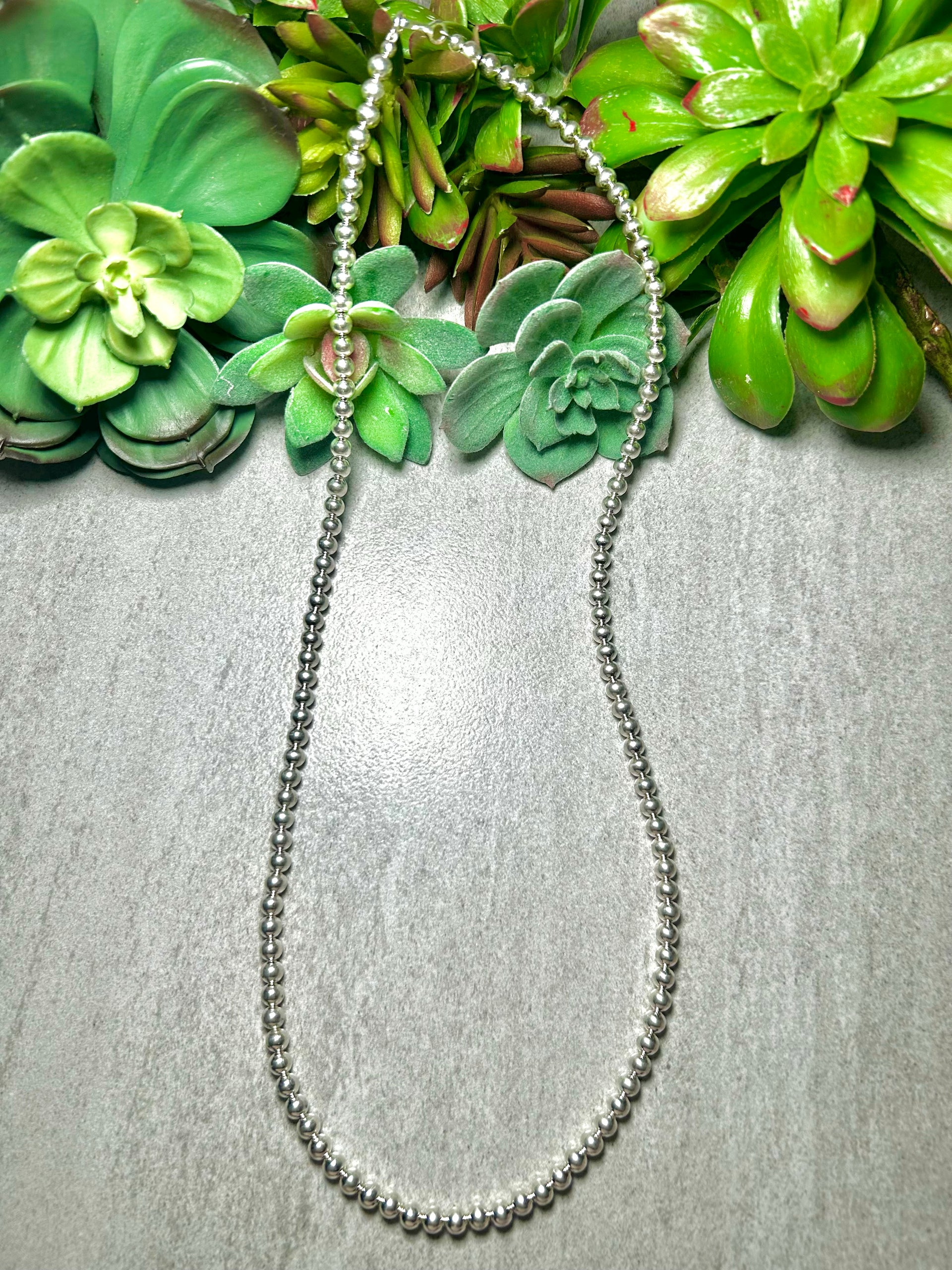 Navajo Made Strung 5 MM Sterling Silver Necklace