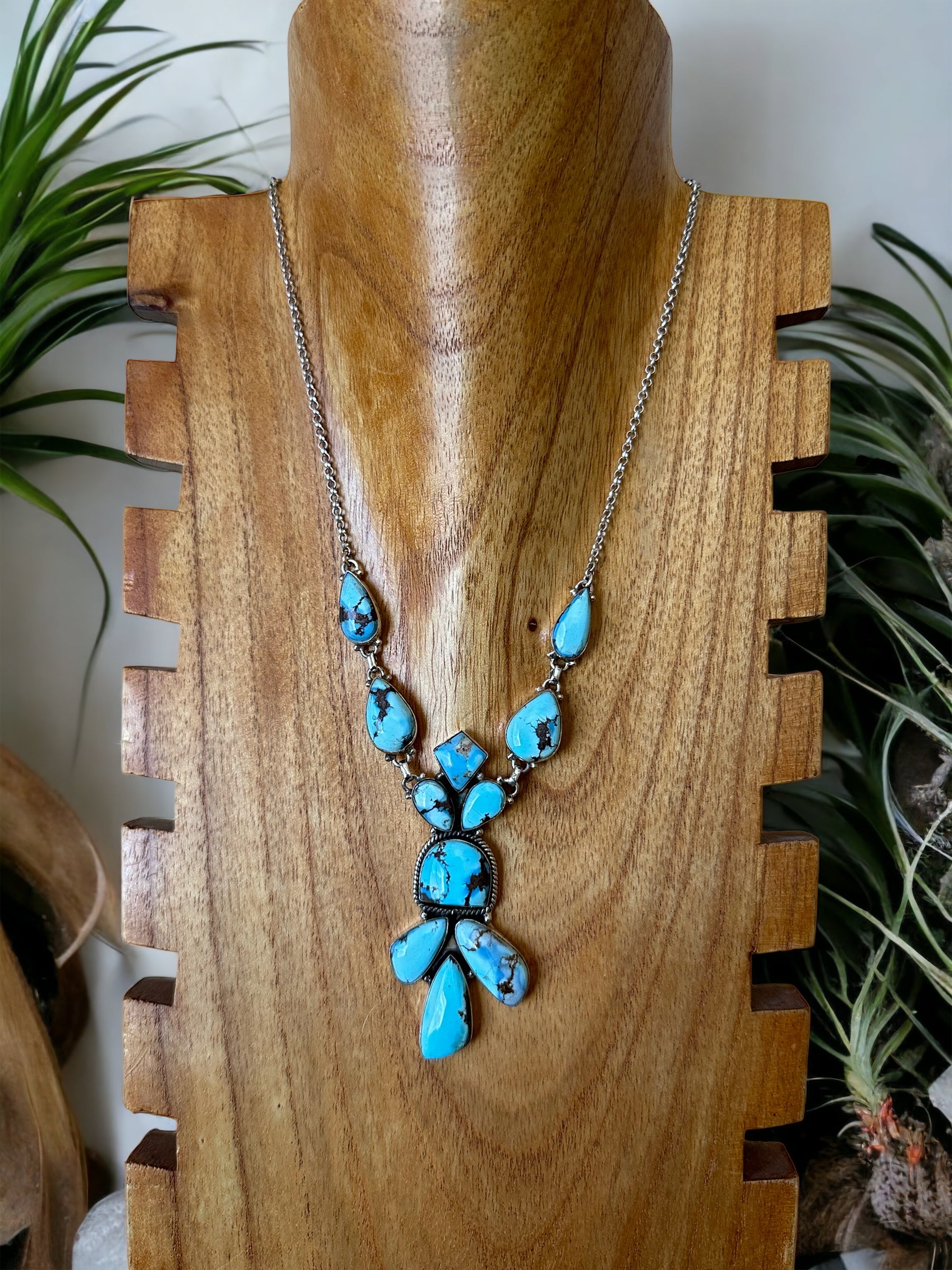 Southwest Handmade Golden Hills Turquoise & Sterling Silver Necklace