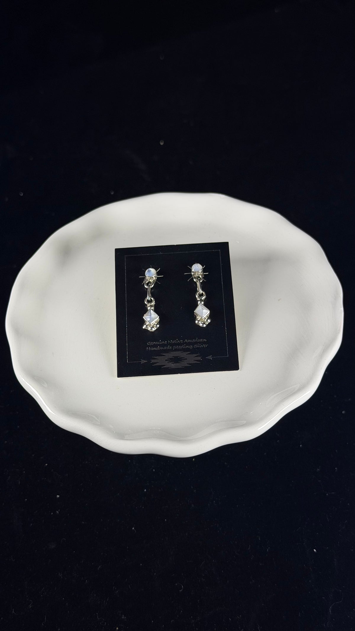 Navajo Made Mother of Pearl & Sterling Silver Post Dangle Earrings