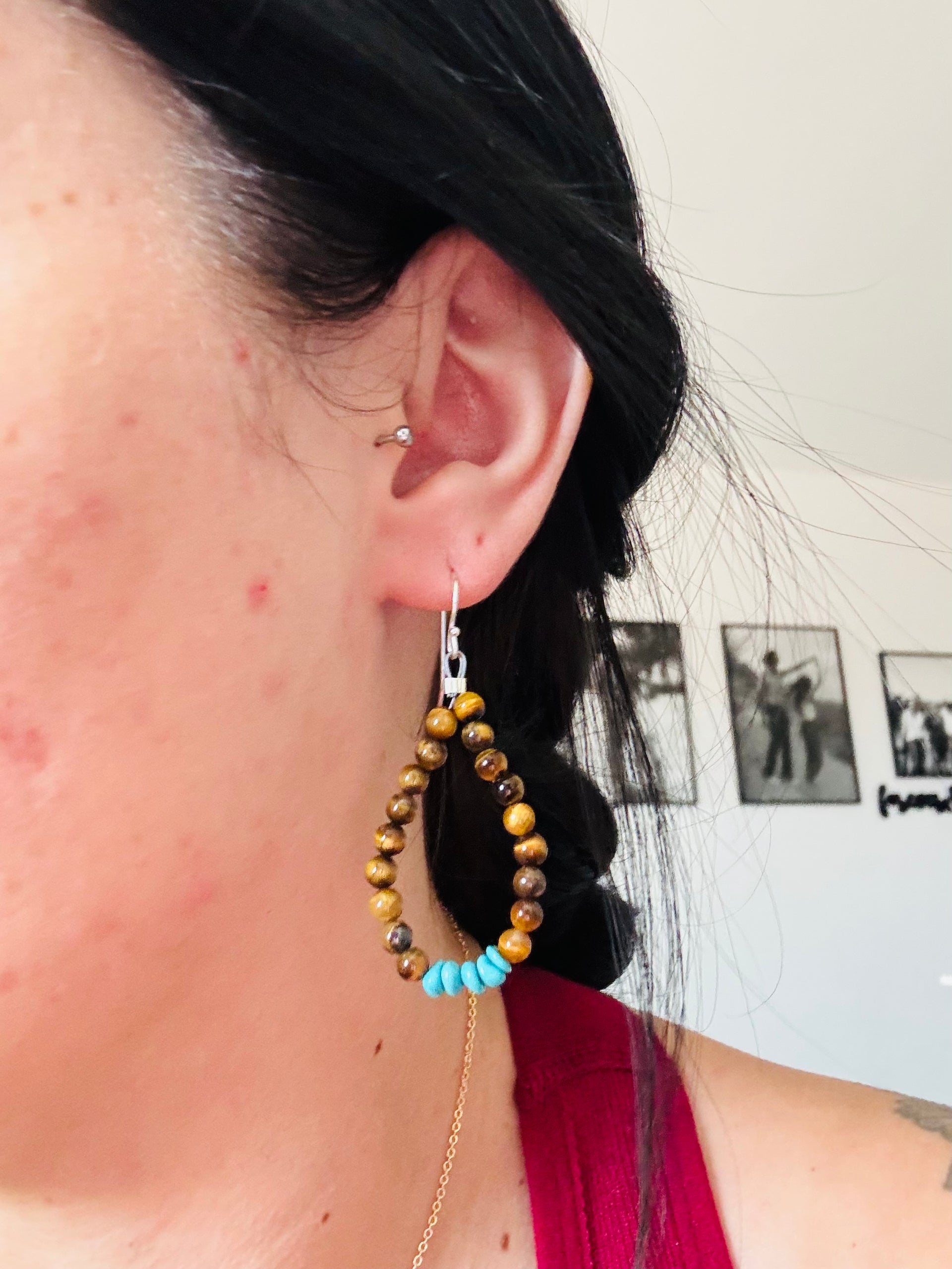 Southwest Strung Multi Stone & Sterling Silver Beaded Dangle Earrings