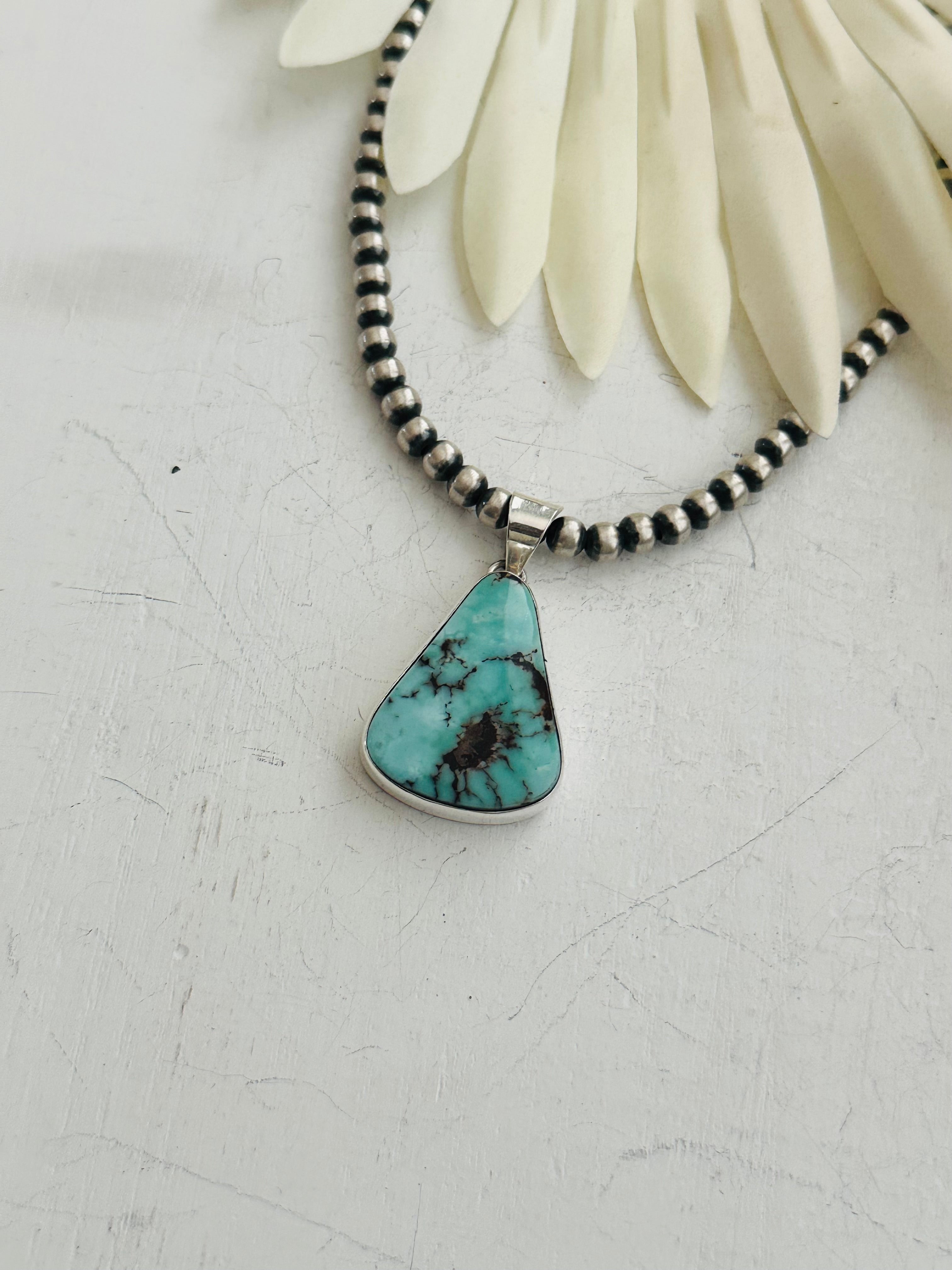 Navajo Made Dry Creek Turquoise & Sterling Silver Pendant