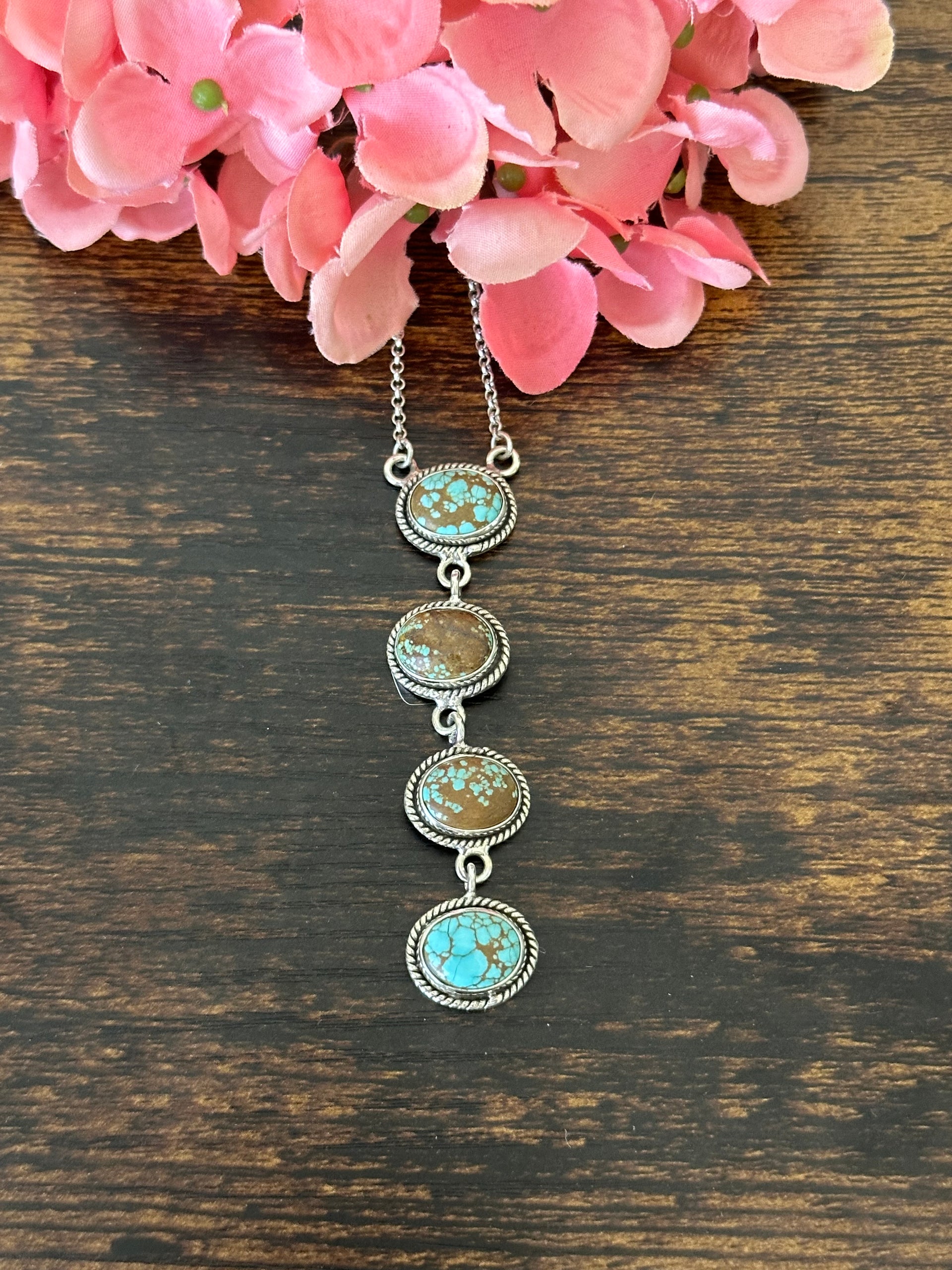 Southwest Handmade Number 8 Turquoise & Sterling Silver Lariat Necklace