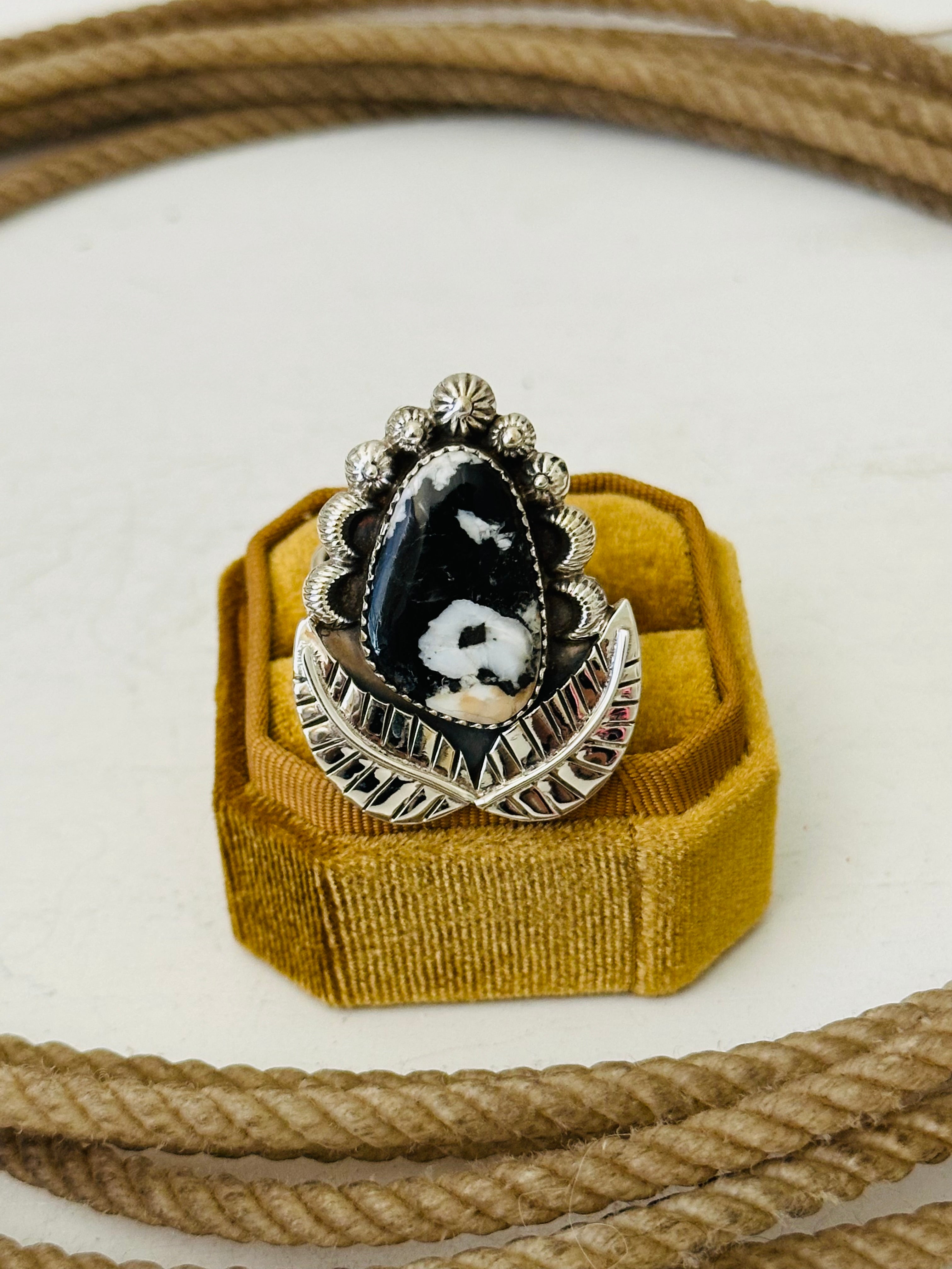 Southwest Handmade White Buffalo & Sterling Silver Adjustable Ring