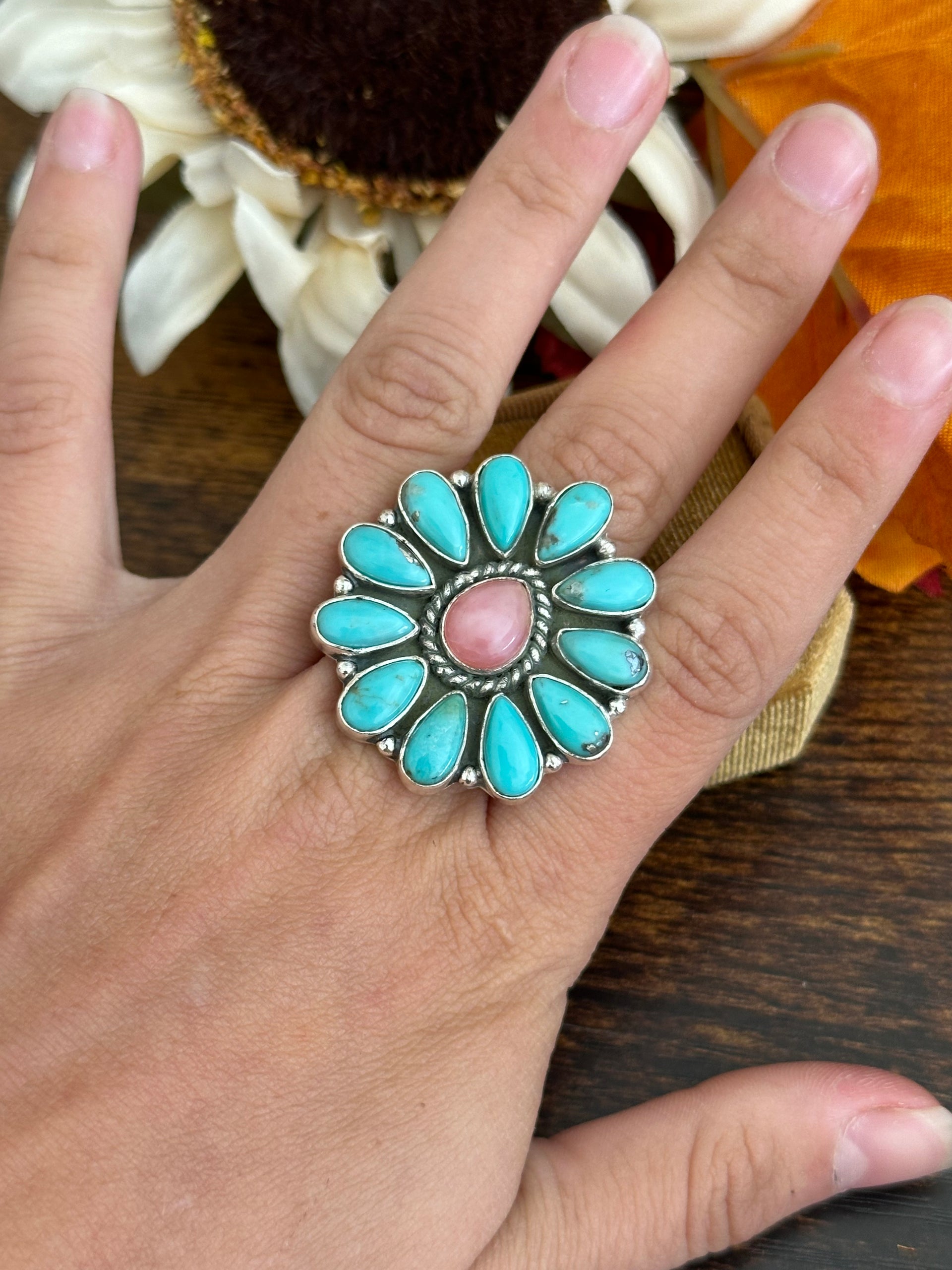 Southwest Handmade Multi Stone & Sterling Silver Adjustable Ring