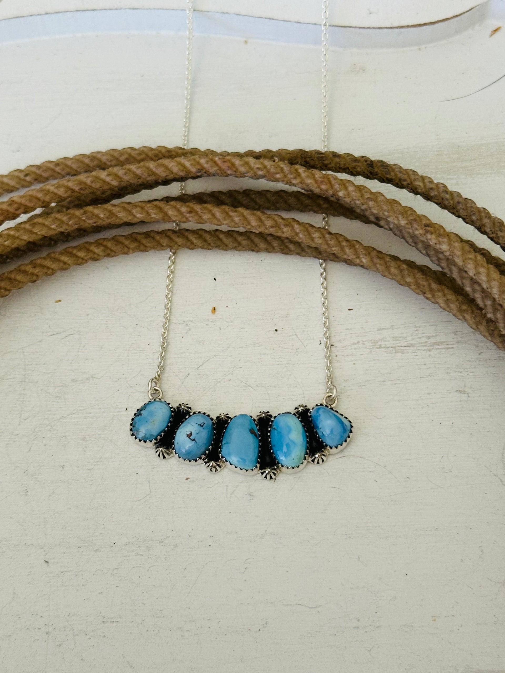 Southwest Handmade Golden Hills Turquoise & Sterling Silver Necklace