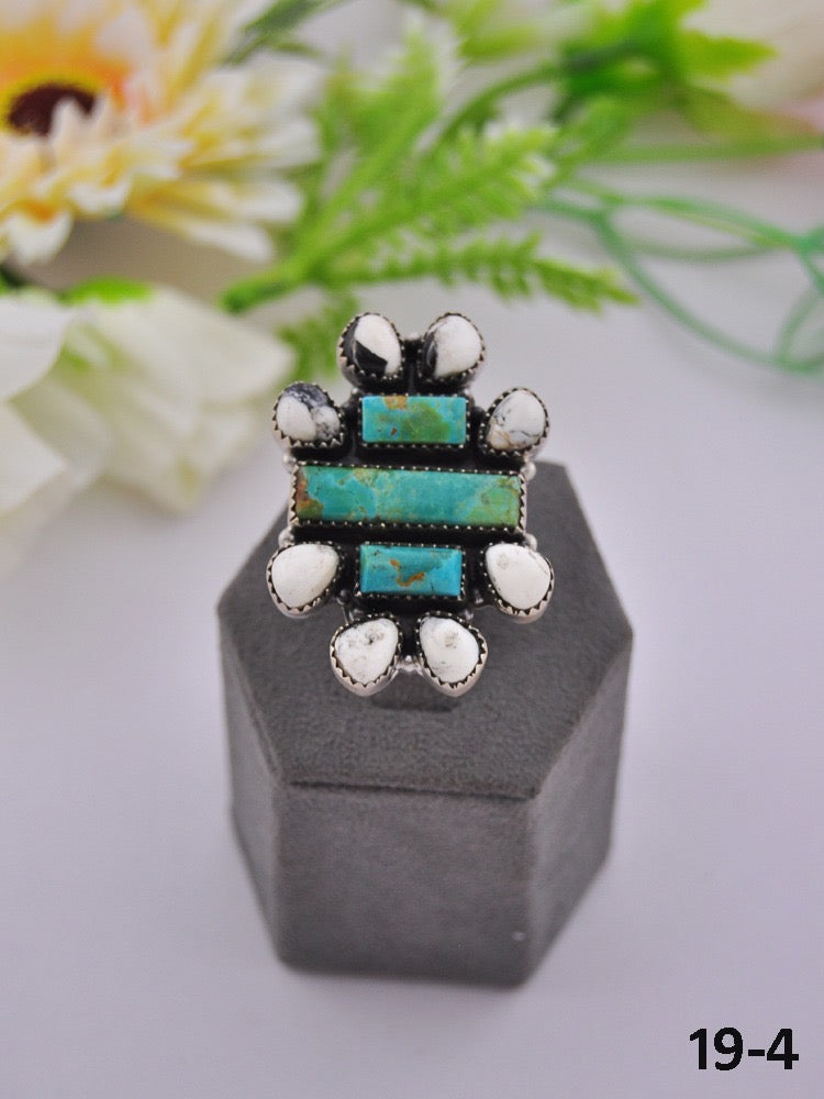 Southwest Made Multi Stone & Sterling Sliver Cluster Adjustable Ring