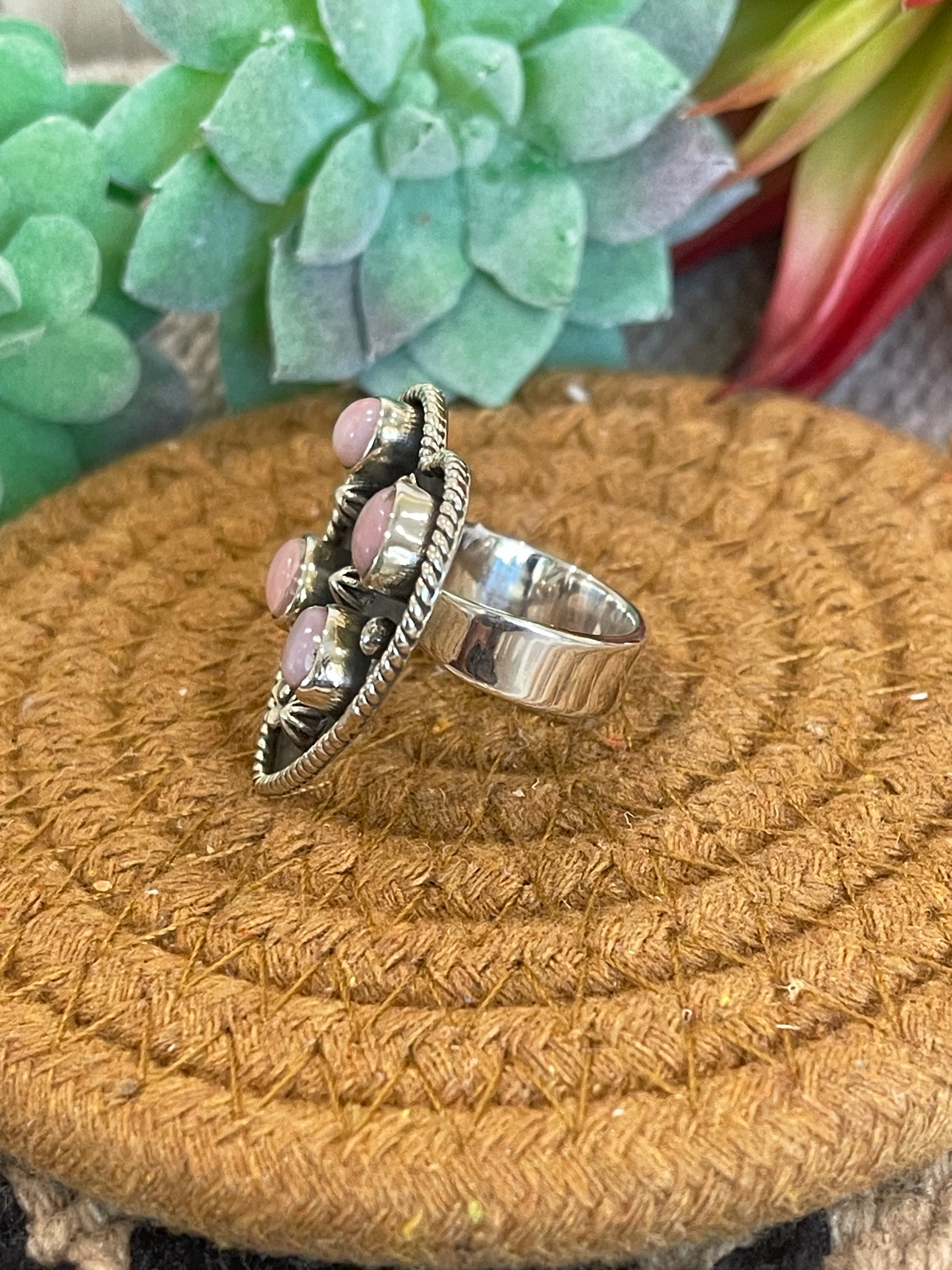 Southwest Handmade Pink Conch & Sterling Silver Adjustable Heart Ring