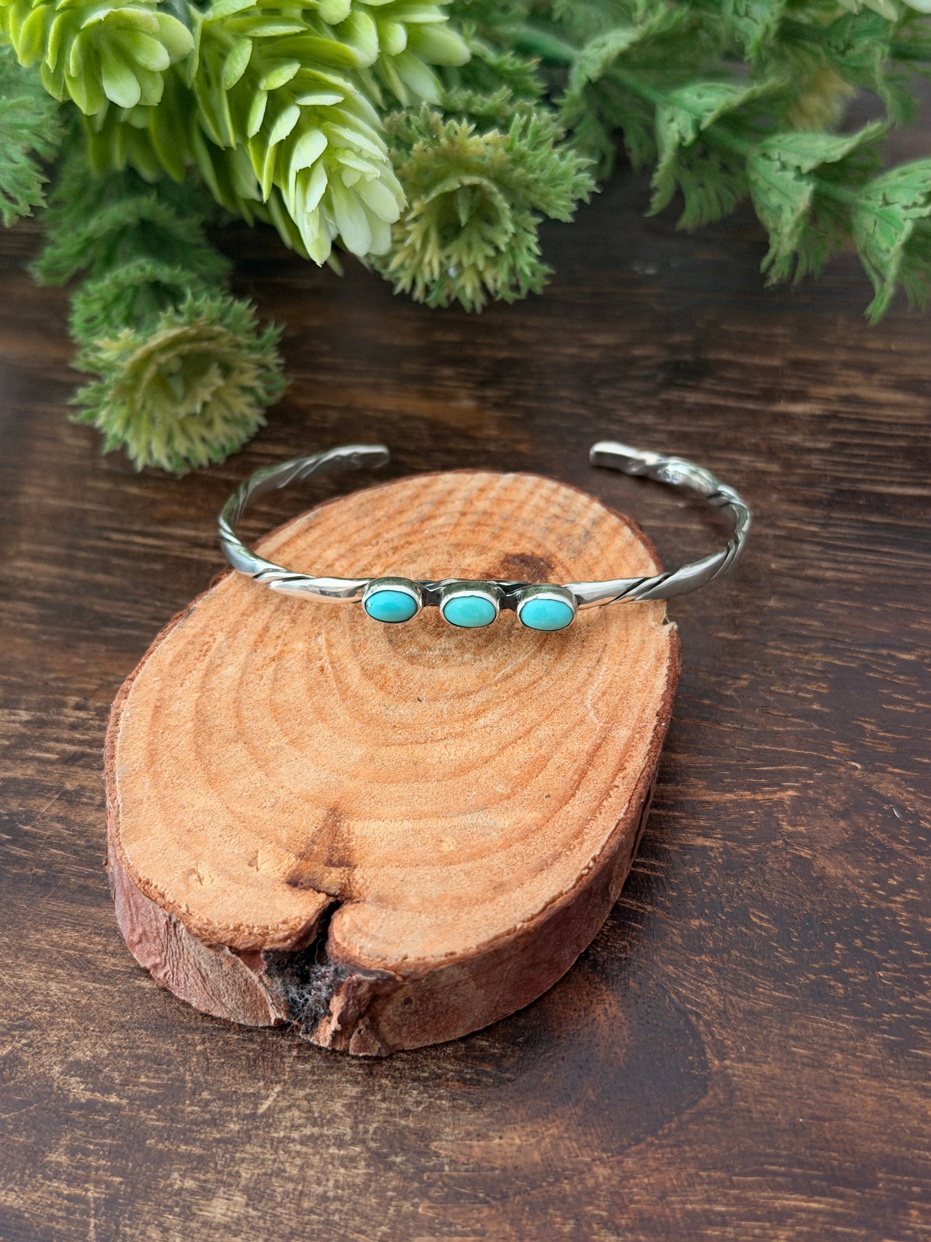 Navajo Made Kingman Turquoise & Sterling Silver Cuff Bracelet