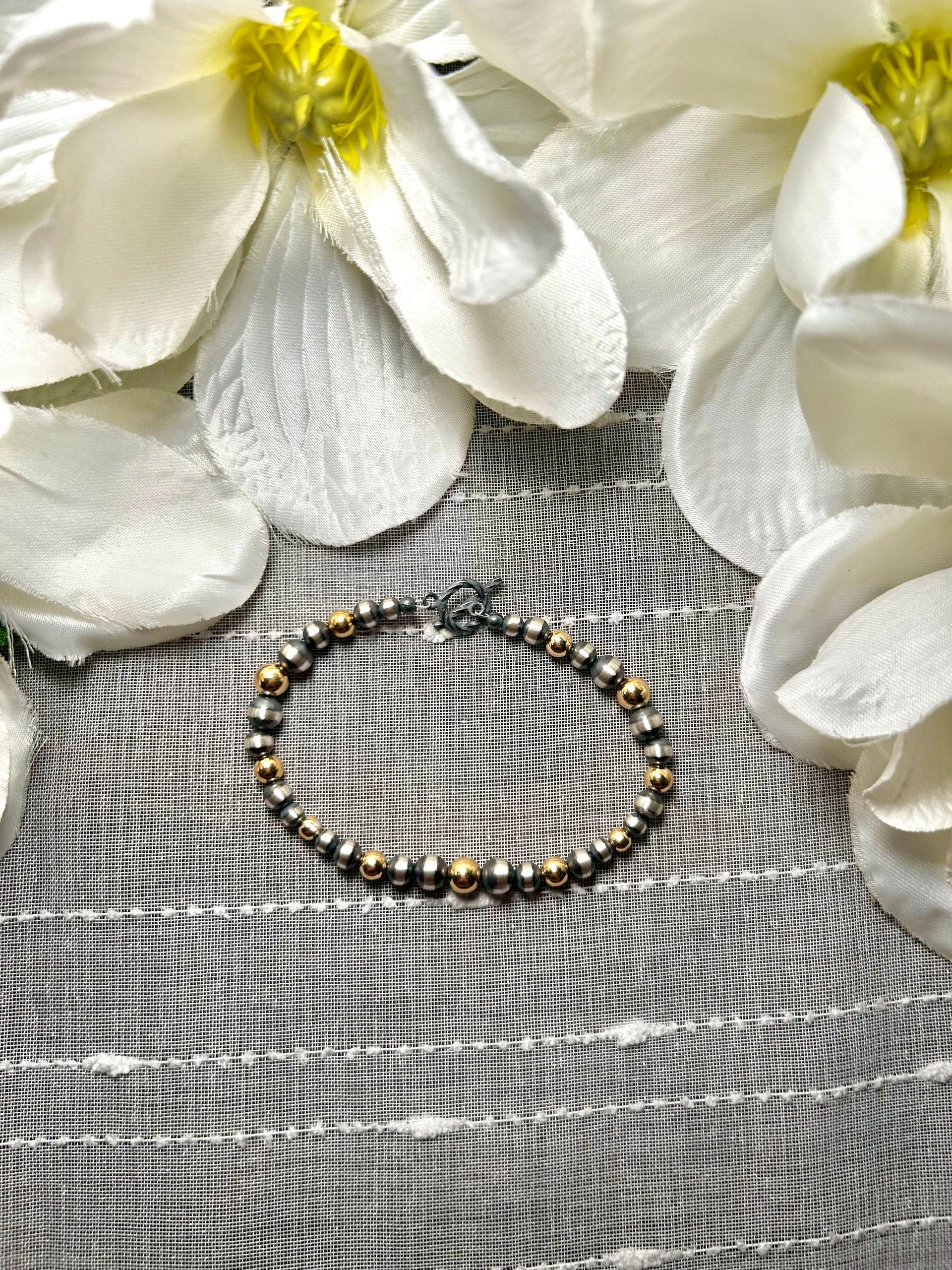 Navajo Made Strung 14k Gold Plate & Sterling Silver Link Bracelet