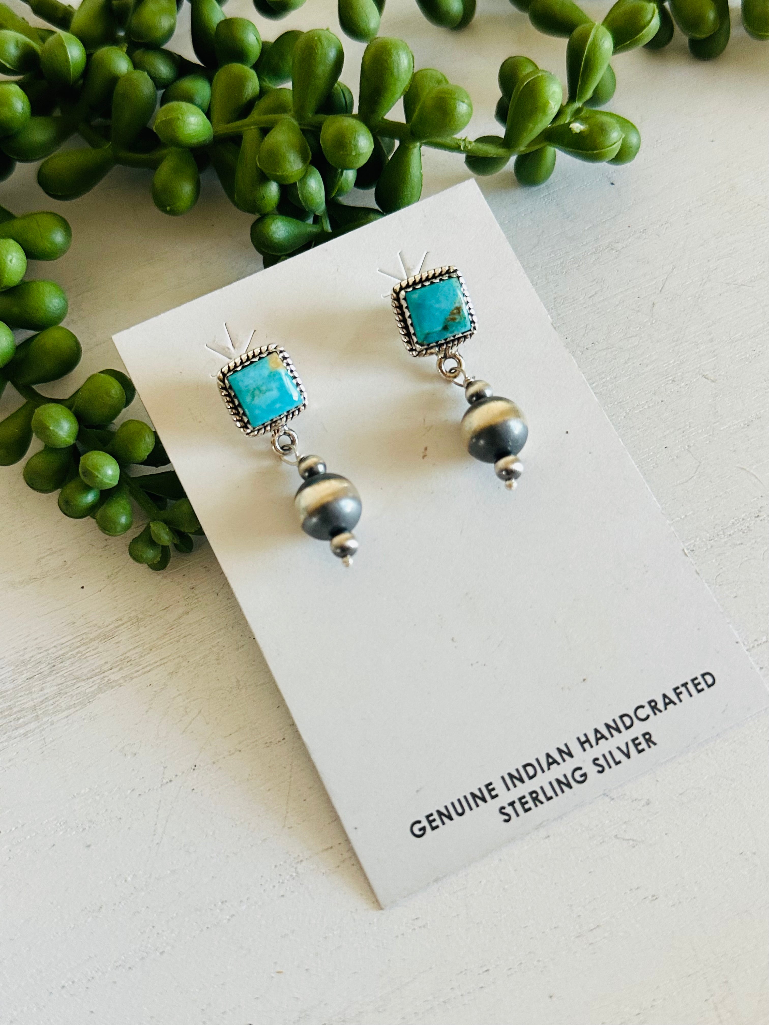 Southwest Handmade Kingman Turquoise & Sterling Silver Post Dangle Earrings