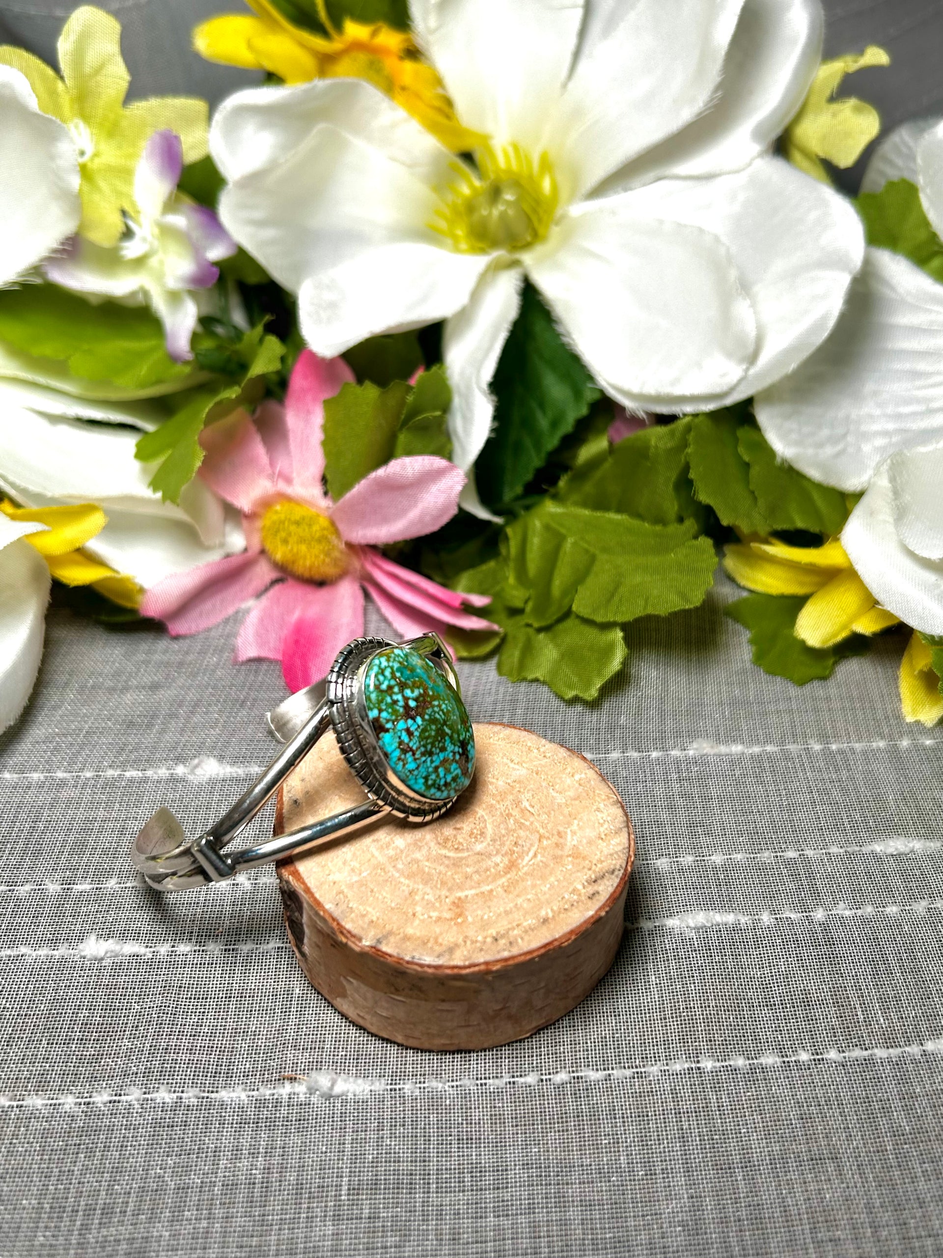 Navajo Made Highgrade Kingman Turquoise & Sterling Silver Cuff Bracelet