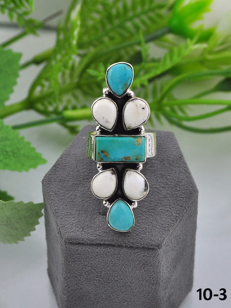 Southwest Made Multi Stone & Sterling Sliver Cluster Adjustable Ring