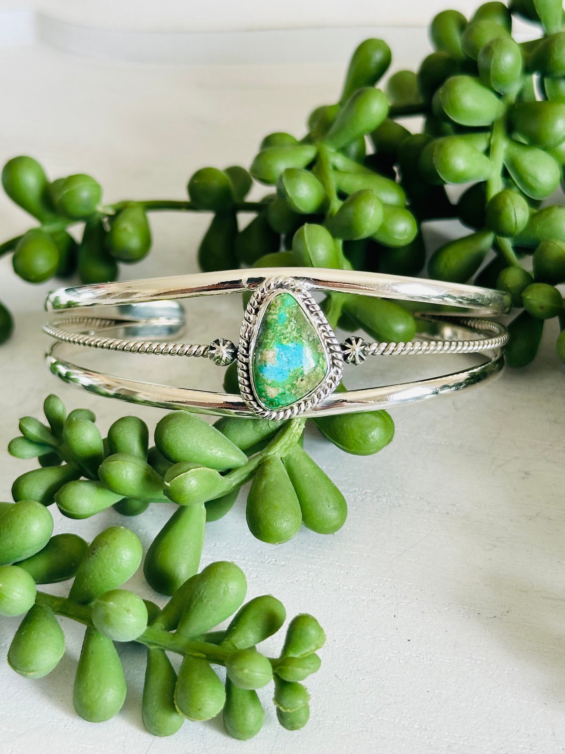 Southwest Made Sonoran Gold Turquoise & Sterling Silver Cuff Bracelet