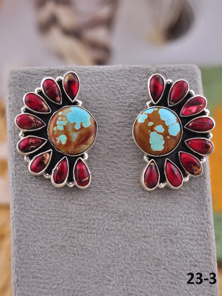 Southwest Made Multi Stone & Sterling Silver Post Earrings