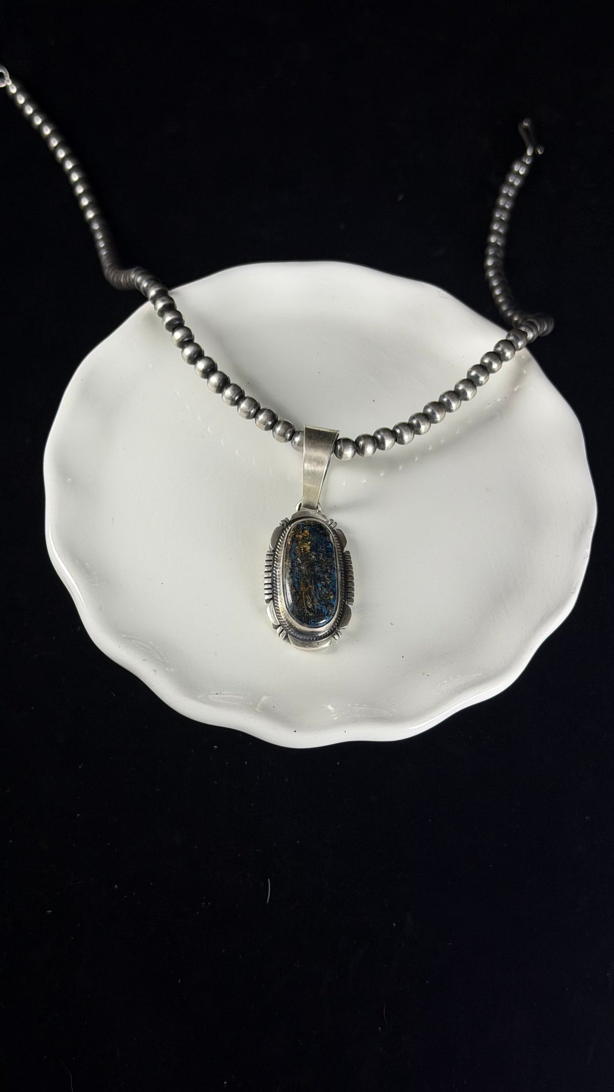 Navajo Made Thunder Mountain Turquoise & Sterling Silver Pendant