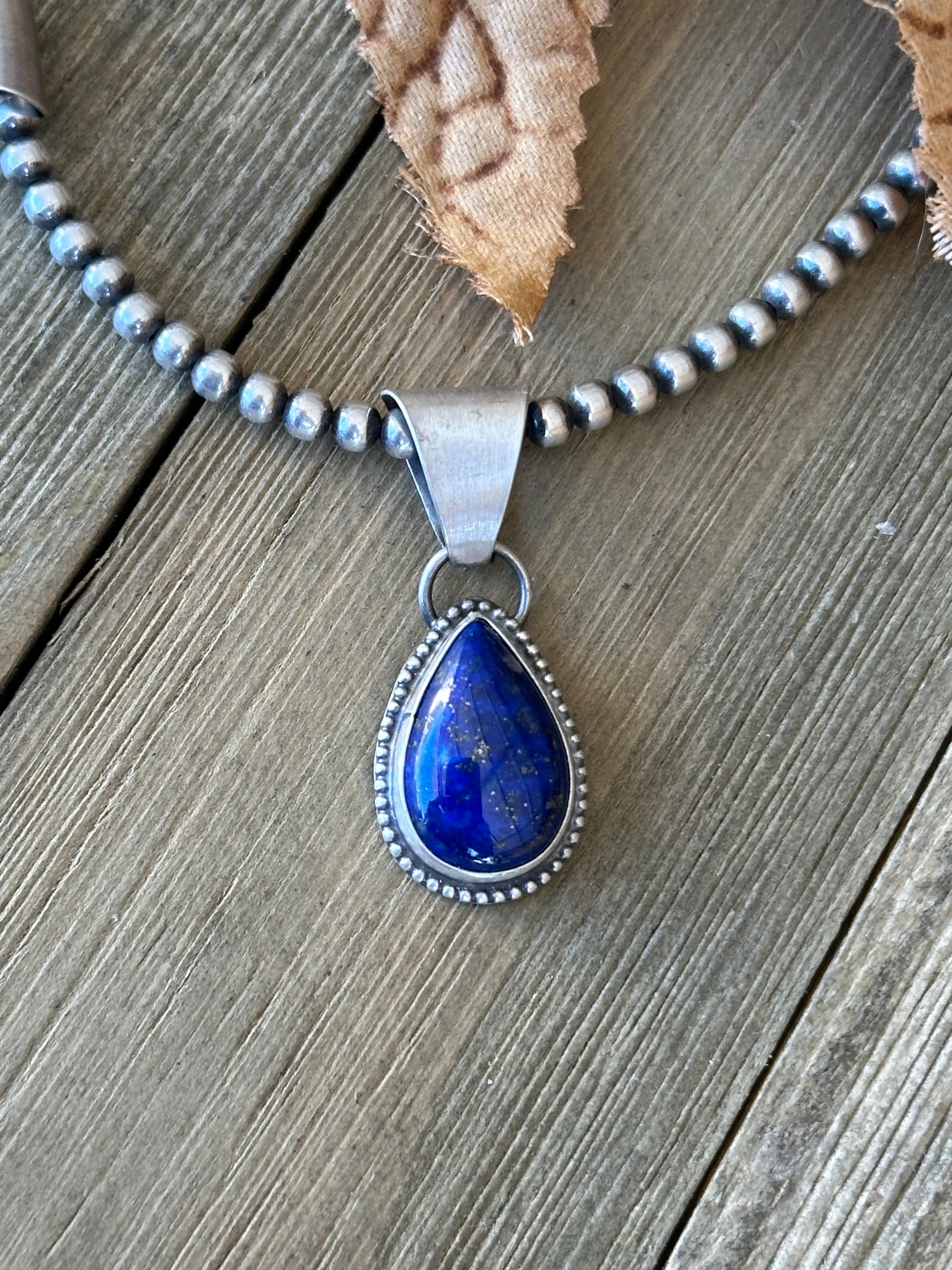 Navajo Made Lapis & Sterling Silver Pendant