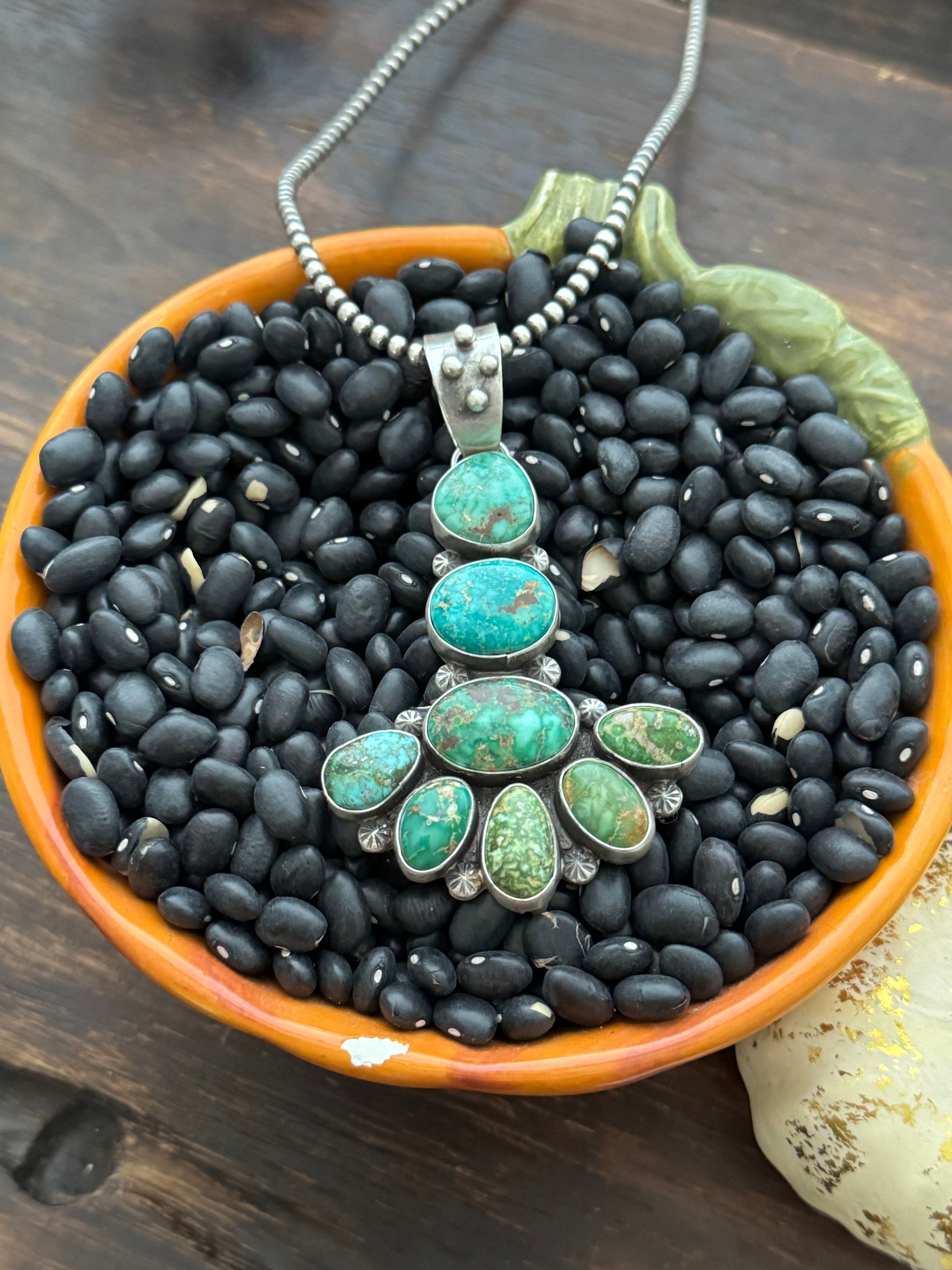 Marie Tsosie Royston Turquoise & Sterling Silver Cluster Pendant