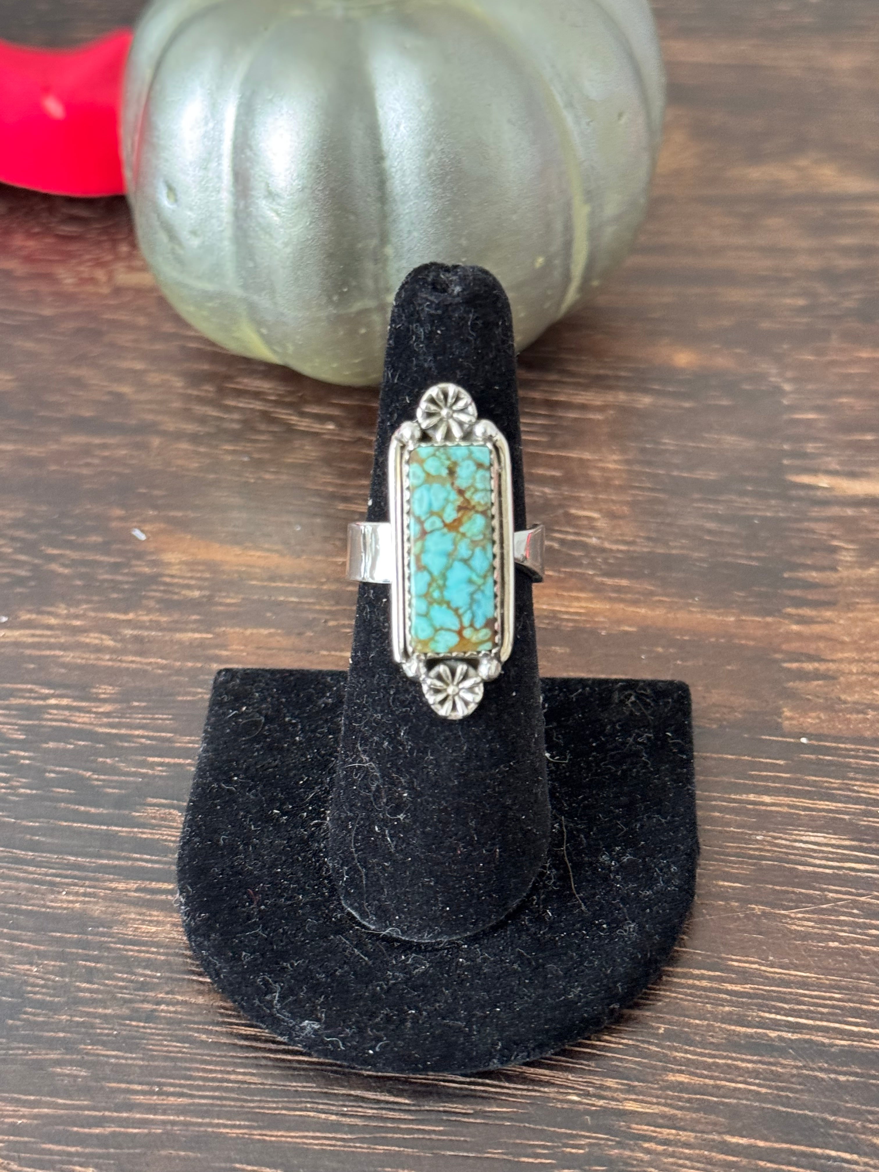 Southwest Handmade Number 8 Turquoise & Sterling Silver Adjustable Ring