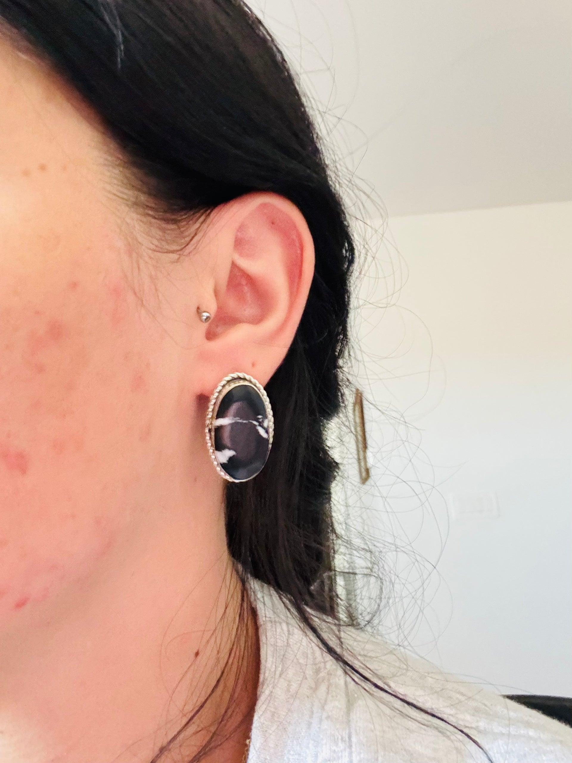 Navajo Made White Buffalo & Sterling Silver Post Earrings